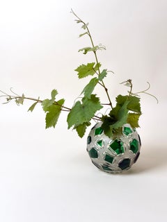 1960s Bohemian Emerald Green Lead Crystal Vase with Deep Hand-Cut Faceted Design