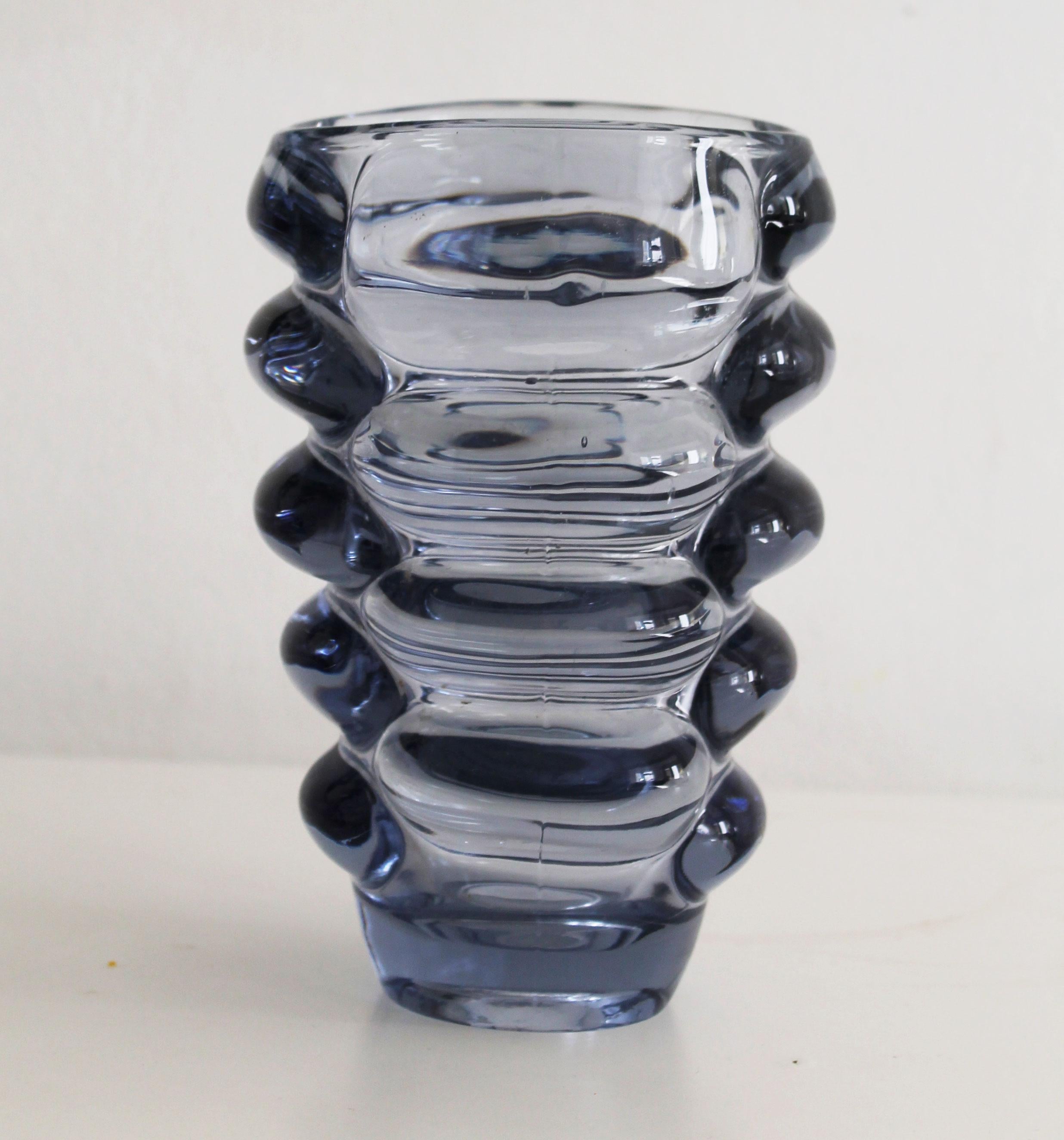 Molded 1960’s Bohemian Glass Vase by Vladislav Urban for Hermanova Hut Glasswork For Sale