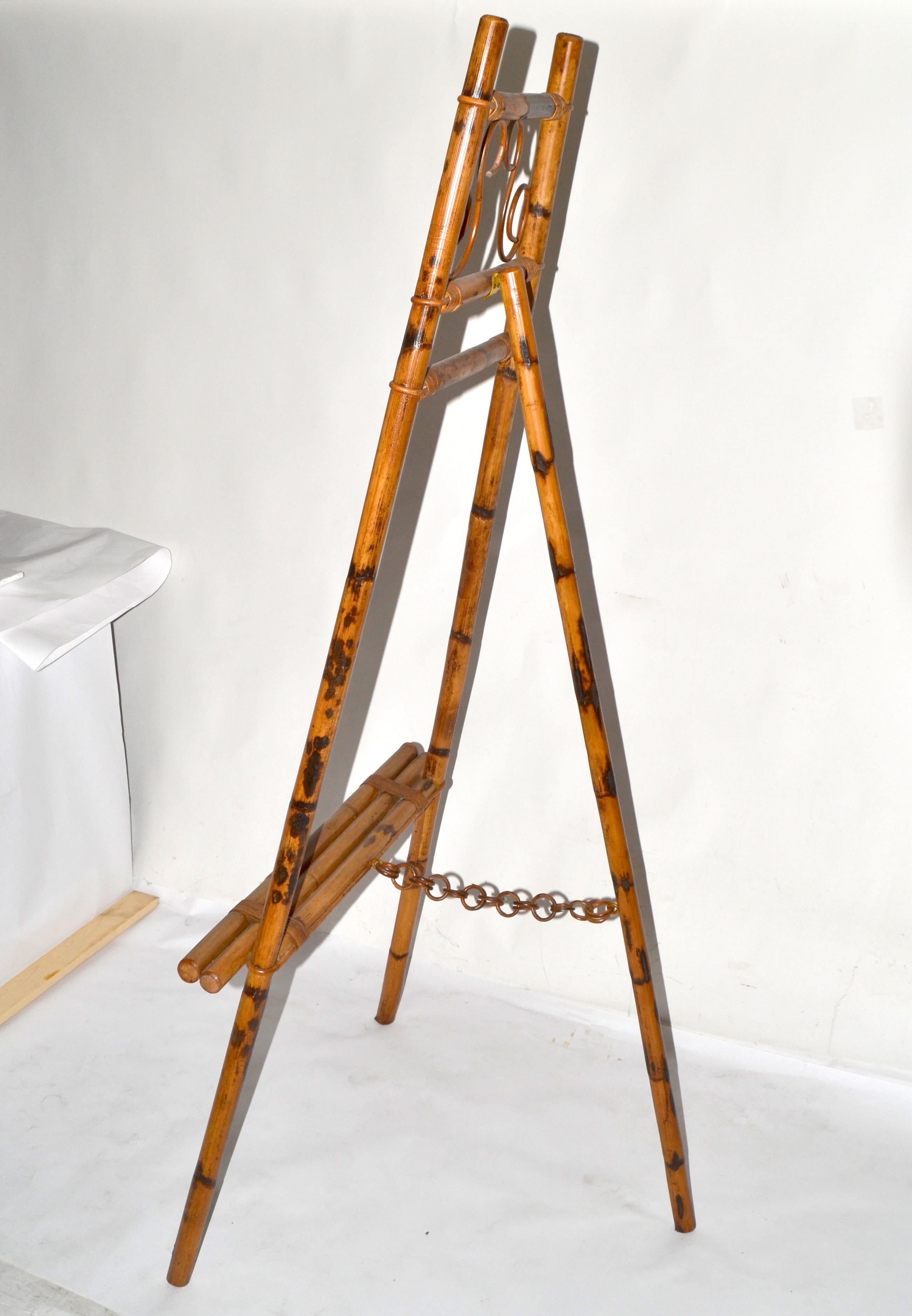 1960s Bohemian Tall Tiger Bamboo Easel British Colonial Style For Sale 5