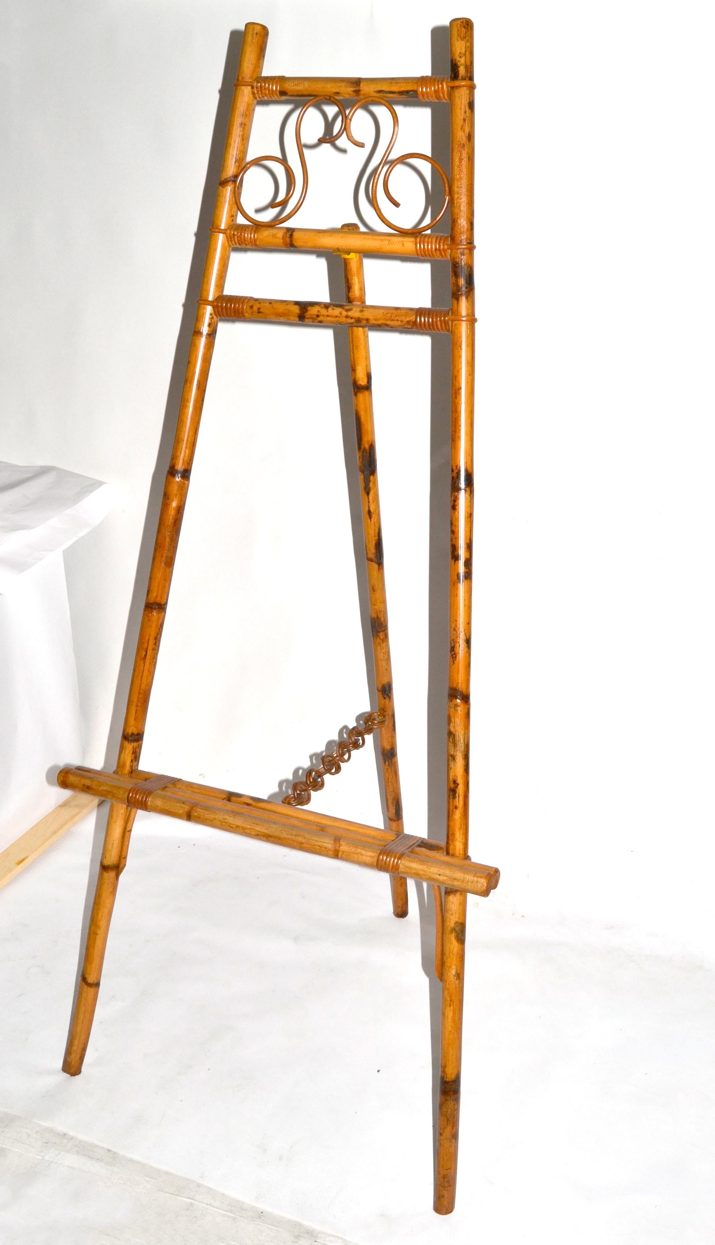 1960s Bohemian Tall Tiger Bamboo Easel British Colonial Style For Sale 6