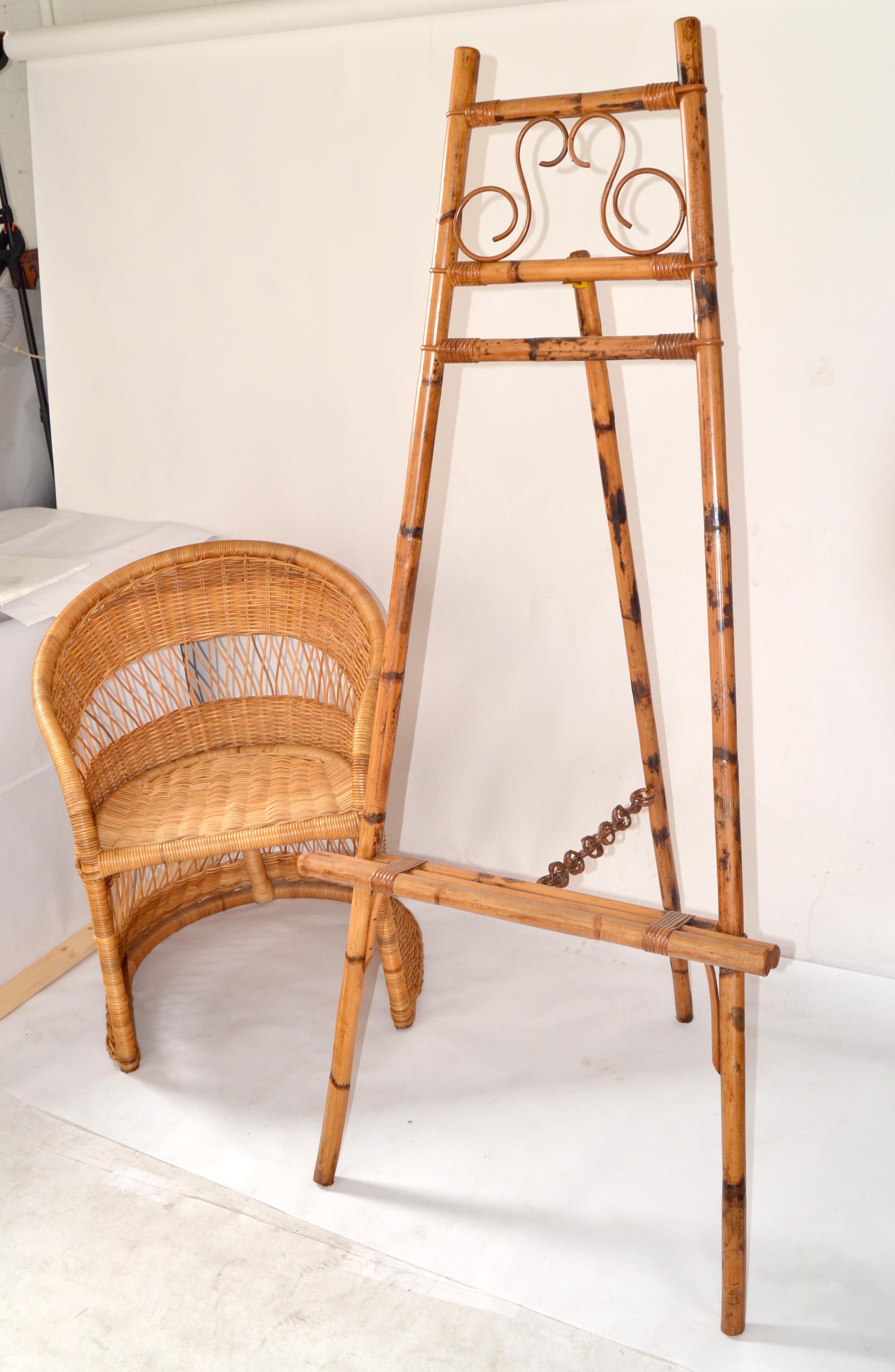 1960s Bohemian Tall Tiger Bamboo Easel British Colonial Style For Sale 7