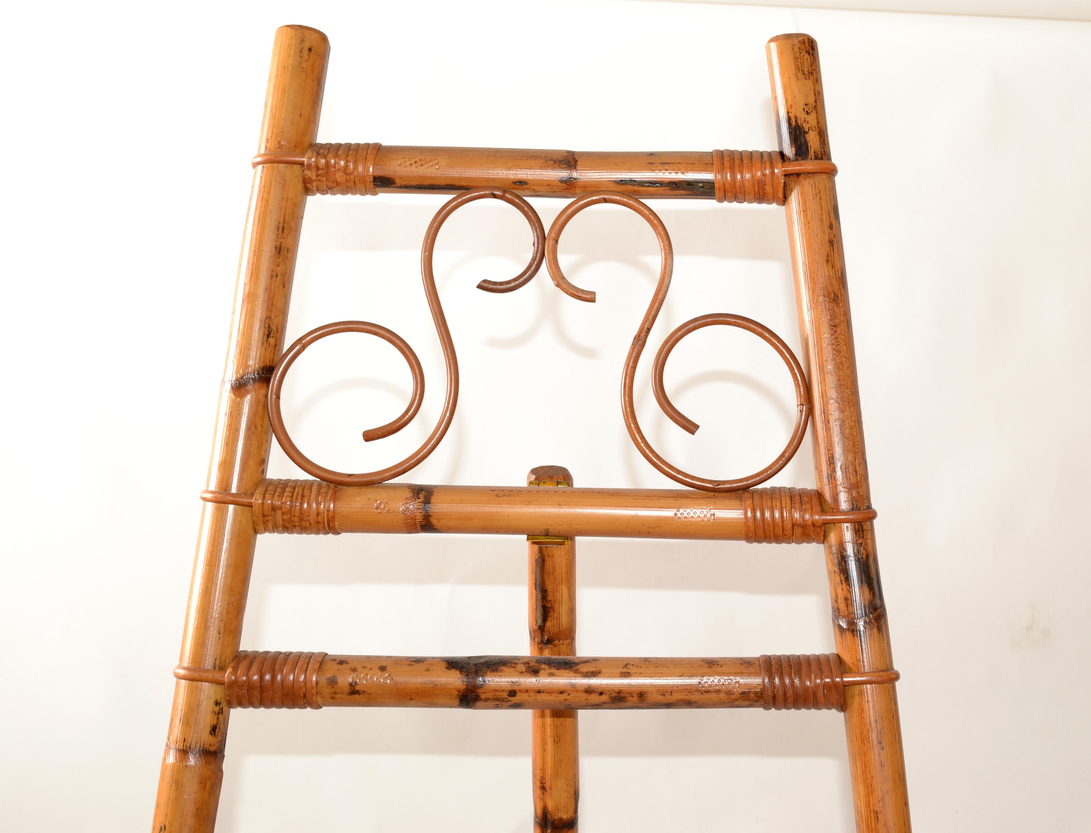 1960s Bohemian Tall Tiger Bamboo Easel British Colonial Style In Good Condition For Sale In Miami, FL