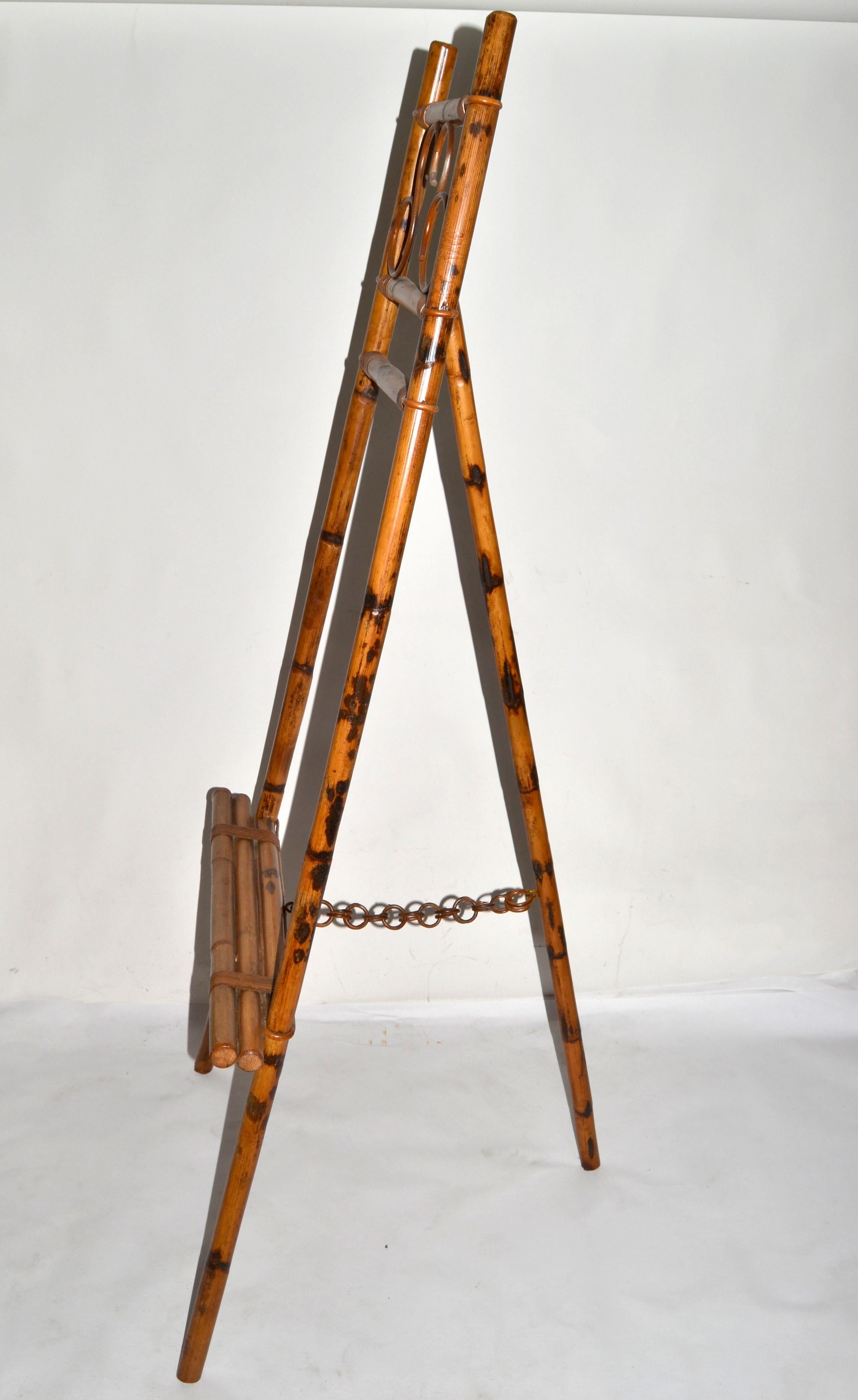 Mid-20th Century 1960s Bohemian Tall Tiger Bamboo Easel British Colonial Style For Sale