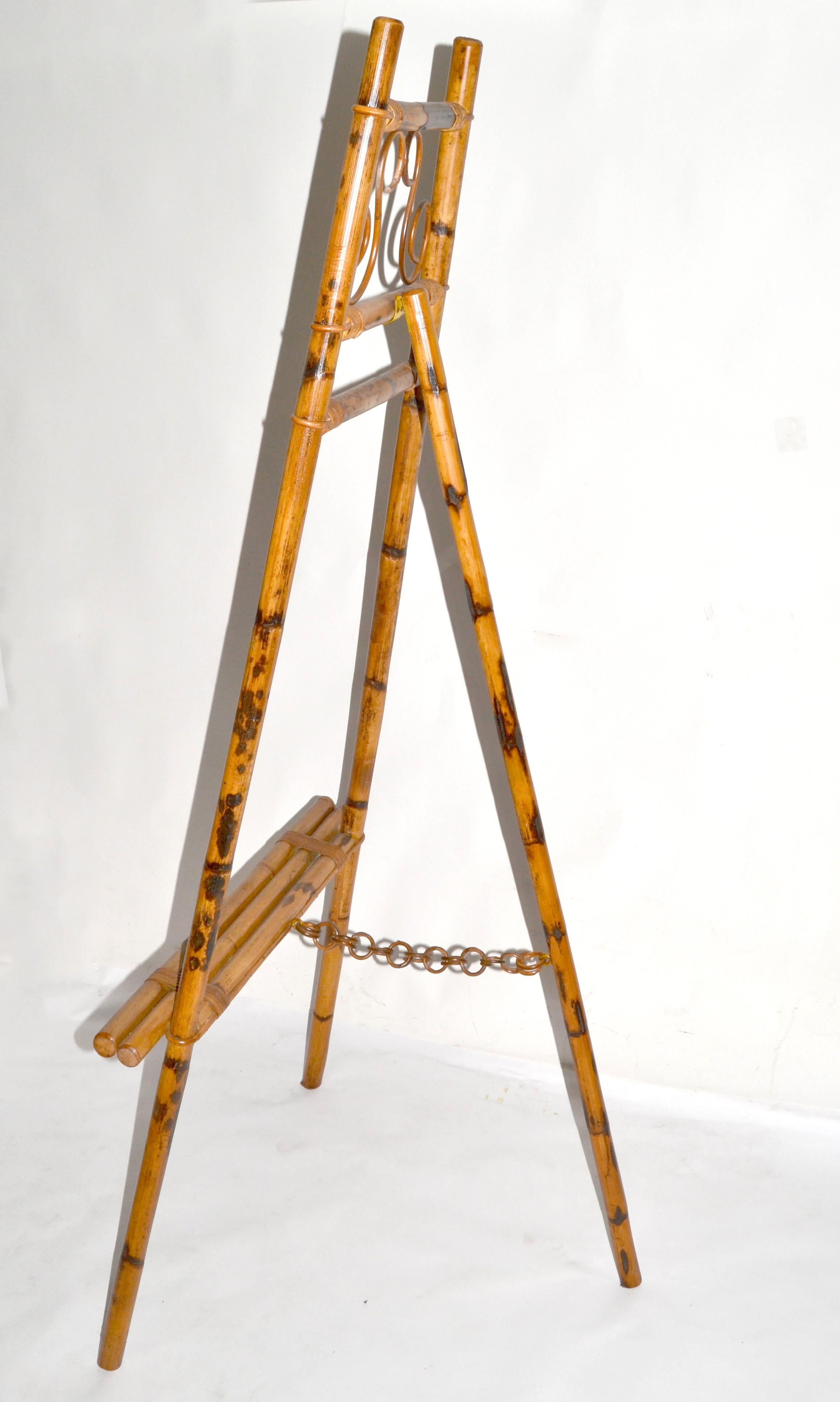 1960s Bohemian Tall Tiger Bamboo Easel British Colonial Style For Sale 1