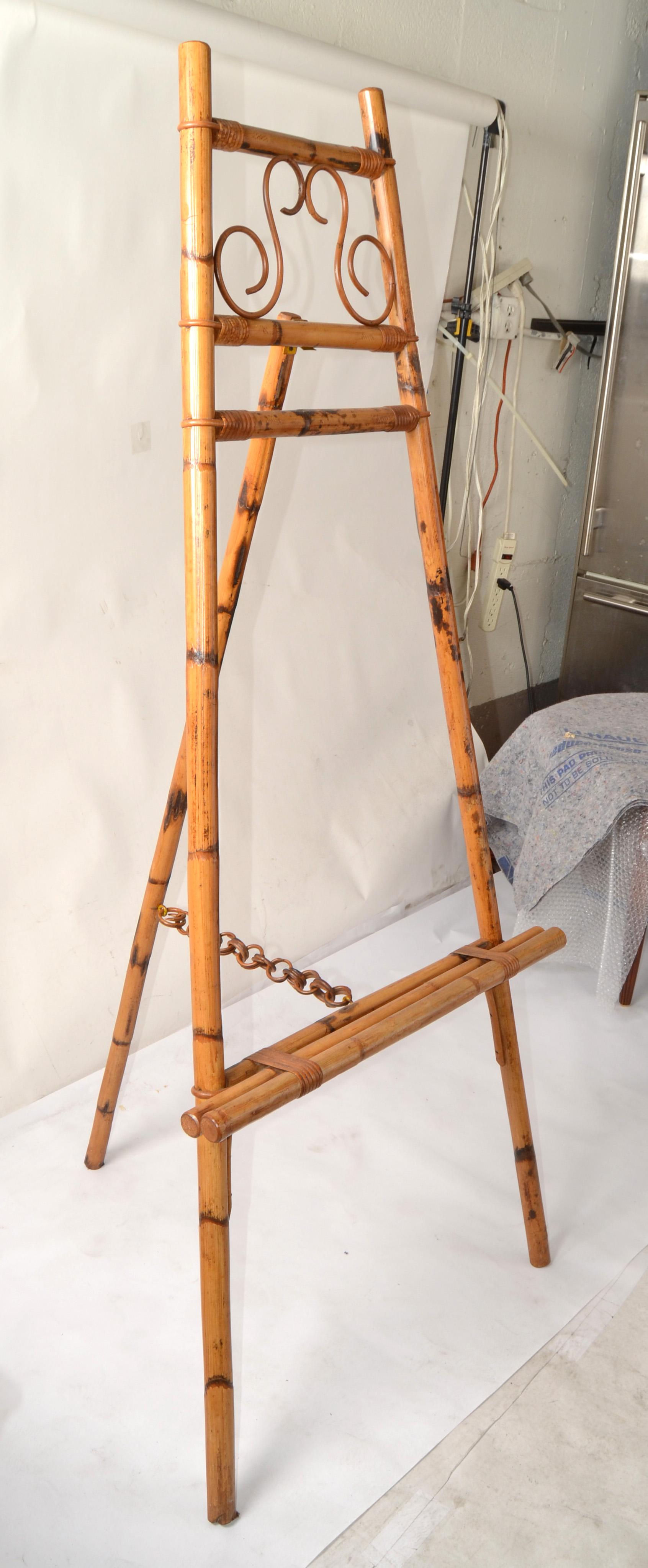1960s Bohemian Tall Tiger Bamboo Easel British Colonial Style For Sale 2