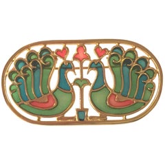 Vintage 1960s Boho Luxe Diane Love for TRIFARI Plique a Jour Peacocks Brooch/Pin