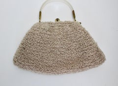 1960s Boho Vintage Handle Handbag Brown Wool Metal Closure Plastic Handle Italy