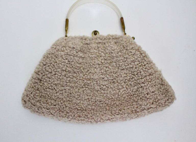 1960s Boho Vintage Handle Handbag Brown Wool Metal Closure Plastic ...