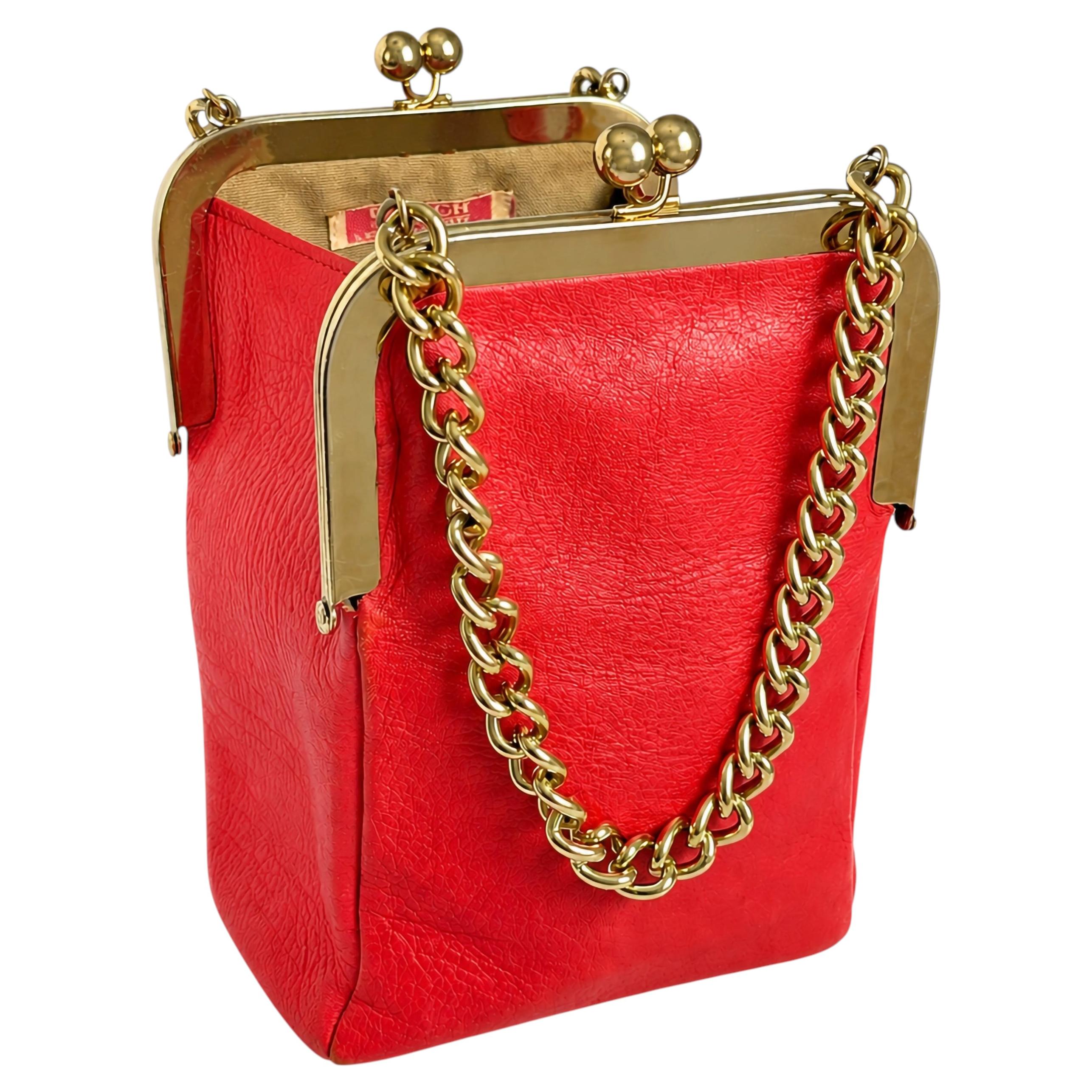 1960er Bonnie Cashin für Coach Rotes Leder Kleines Double Header Tote Bag Vintage By