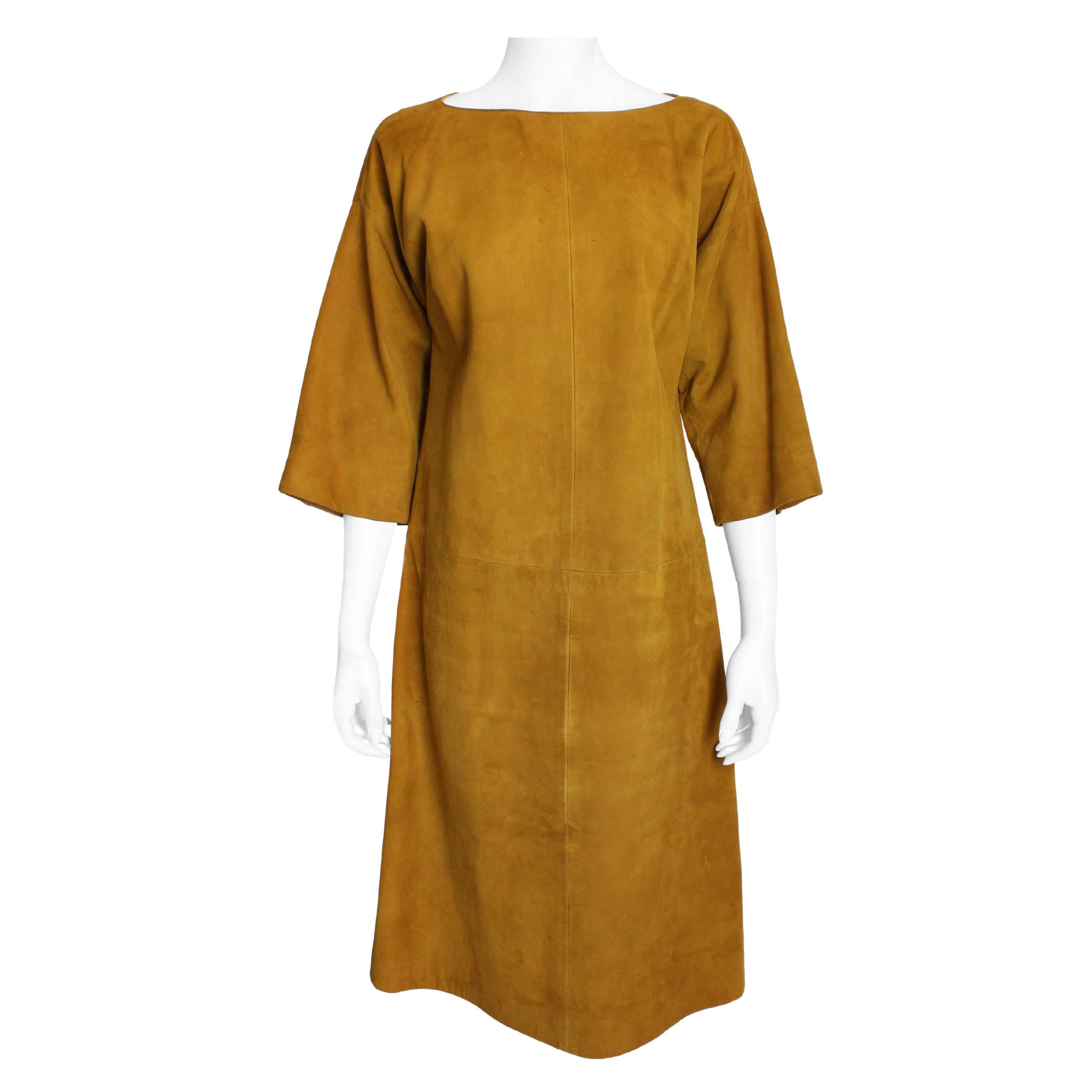 1960s Bonnie Cashin for Sills Golden Suede Dress Kimono Sleeves Rare Vintage