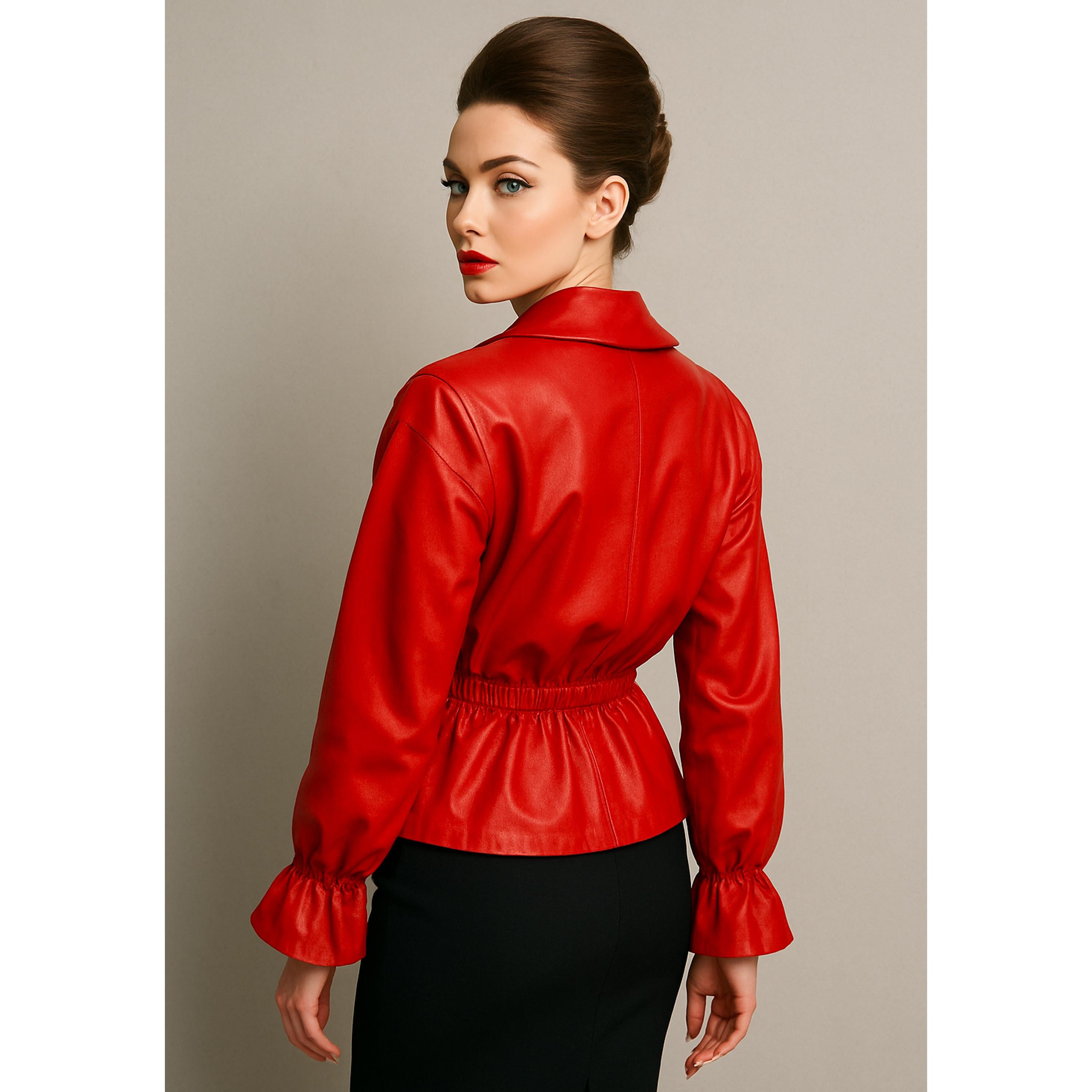 Rouge 1960s Bonnie Cashin for Sills Red Leather Jacket Dolman Sleeves Shawl Collar HTF en vente