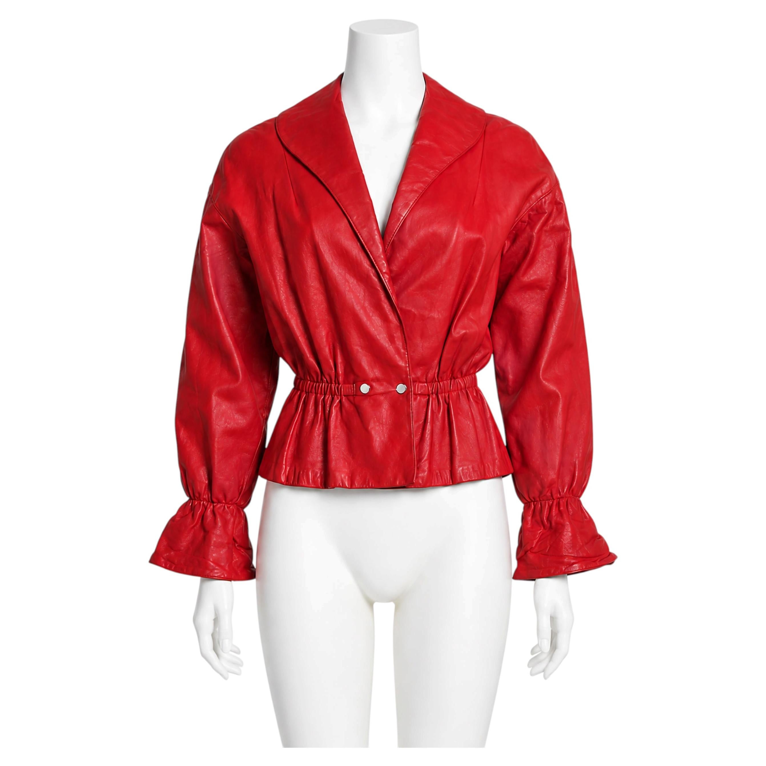 1960s Bonnie Cashin for Sills Red Leather Jacket Dolman Sleeves Shawl Collar HTF For Sale