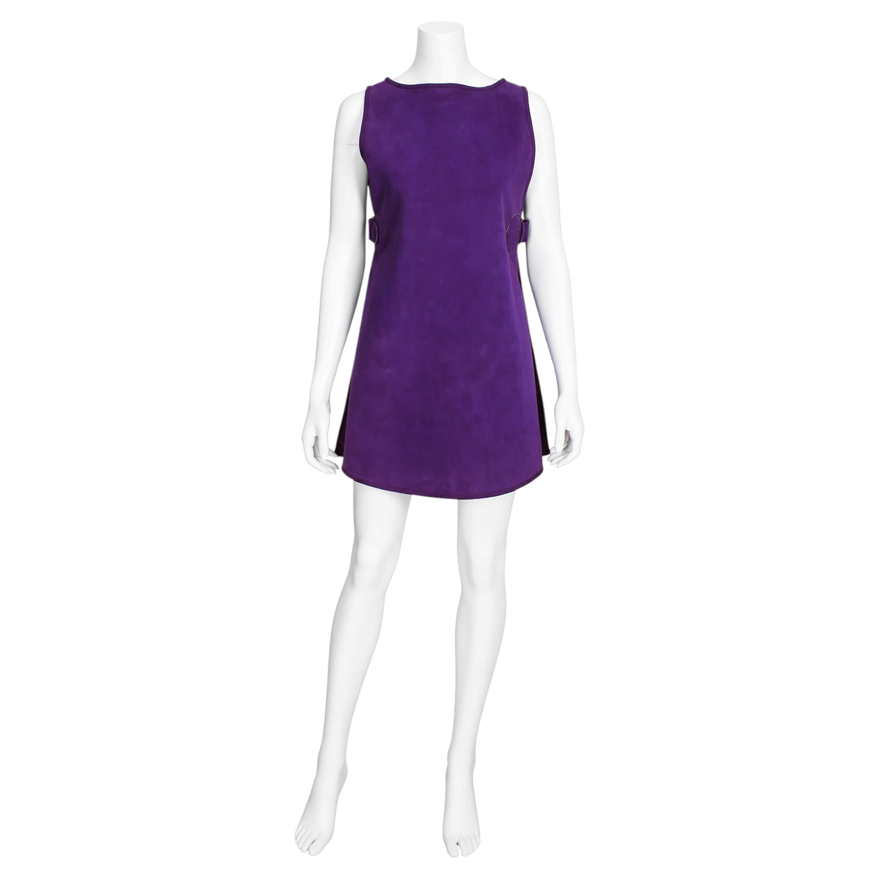 1960s Bonnie Cashin Lilac Suede Tunic Dress with Buckle Details