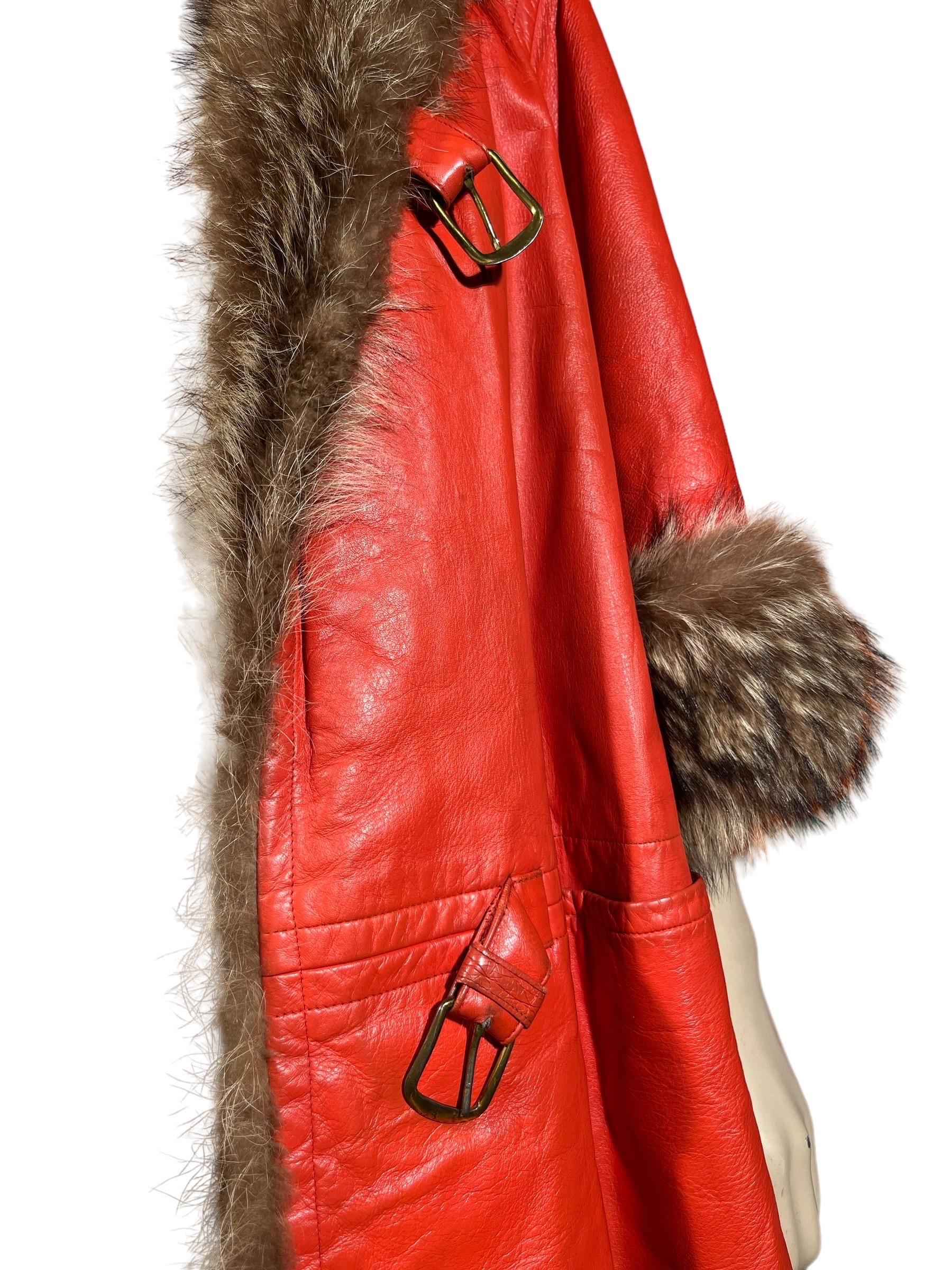 1960's BONNIE CASHIN Sills Orange Leather & Racoon Fur Coat 6