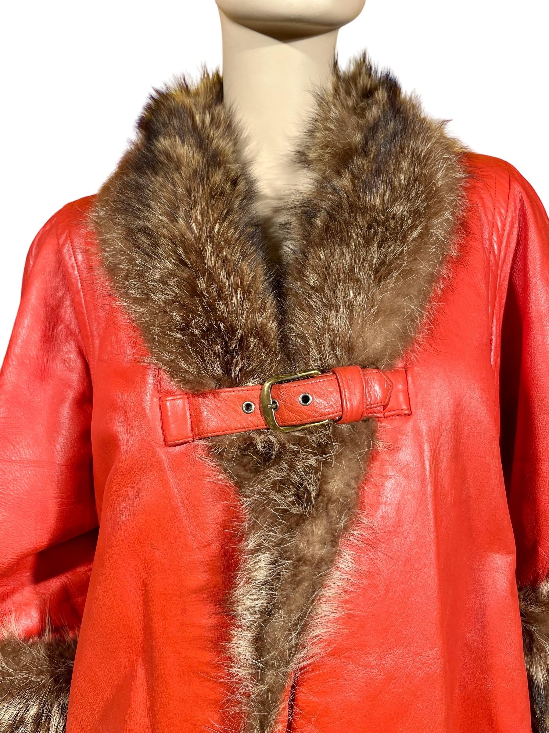 Women's 1960's BONNIE CASHIN Sills Orange Leather & Racoon Fur Coat