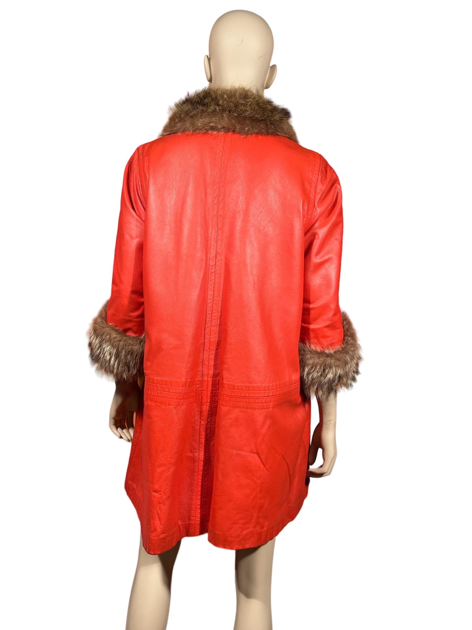 1960's BONNIE CASHIN Sills Orange Leather & Racoon Fur Coat 1