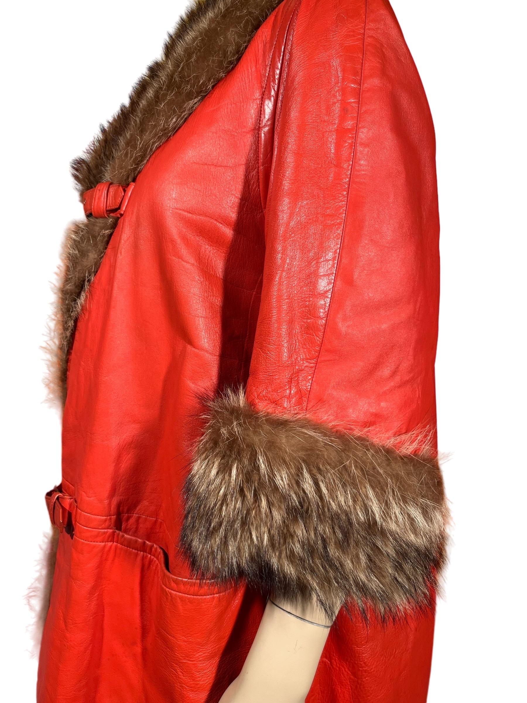 1960's BONNIE CASHIN Sills Orange Leather & Racoon Fur Coat 3