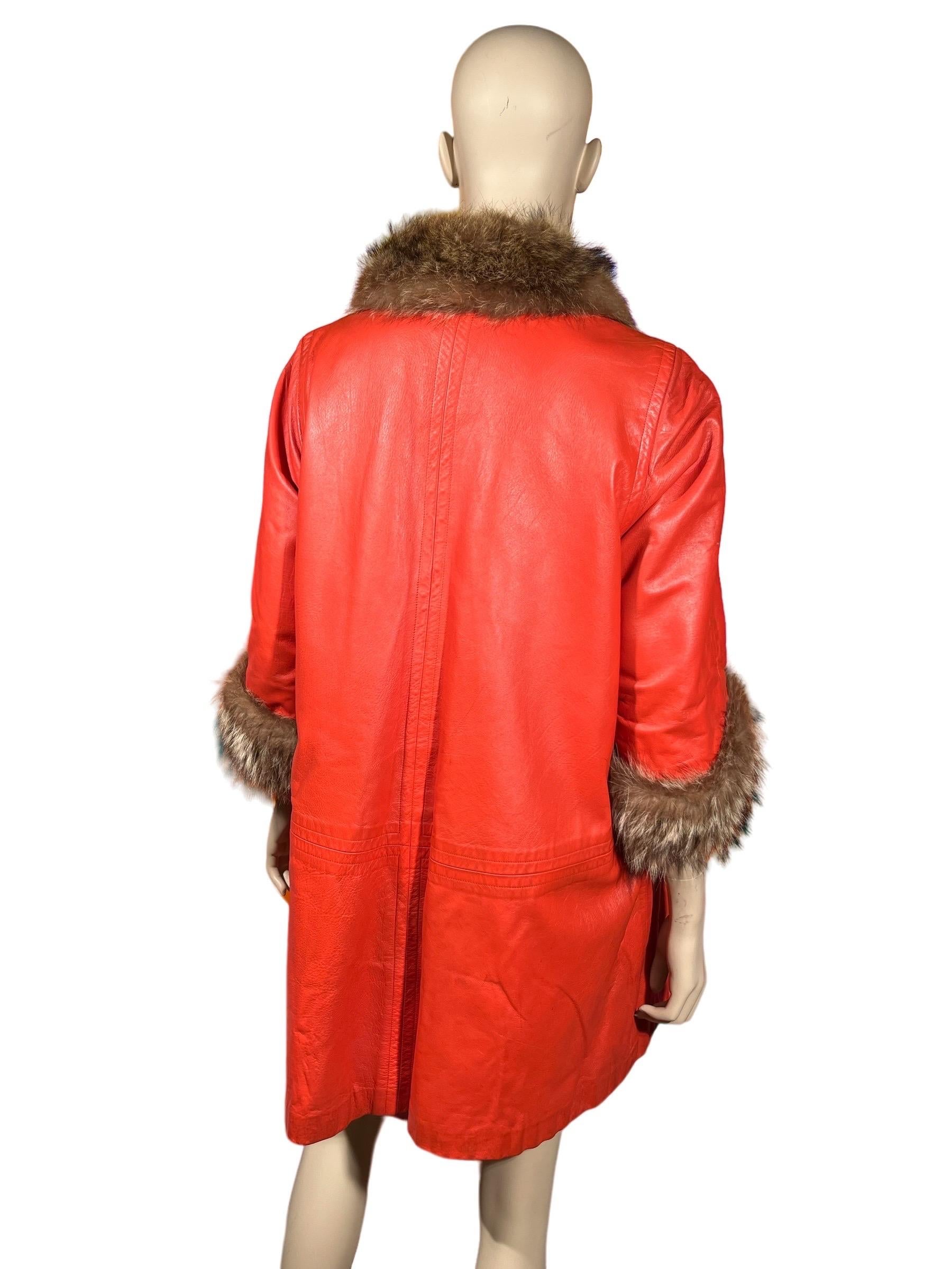 1960's BONNIE CASHIN Sills Orange Leather & Racoon Fur Coat 5