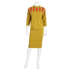 Bonnie Cashin Traje de Cachemira Suéter y Falda 2pc Punto Intarsia Saks Años 60 Raro