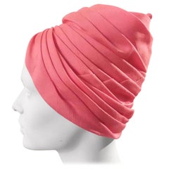 1960s Bonwit Teller Coral Pink Silk Turban
