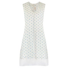 1960s Bonwit Teller Organza Cream and Blue Polka Dot Dress