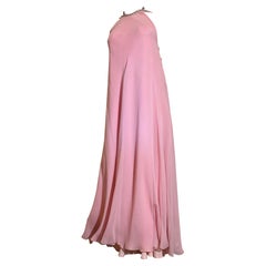 1960er BONWIT TELLER Rosa Seide Chiffon Bias Kleid mit Strass verschönert Riemen