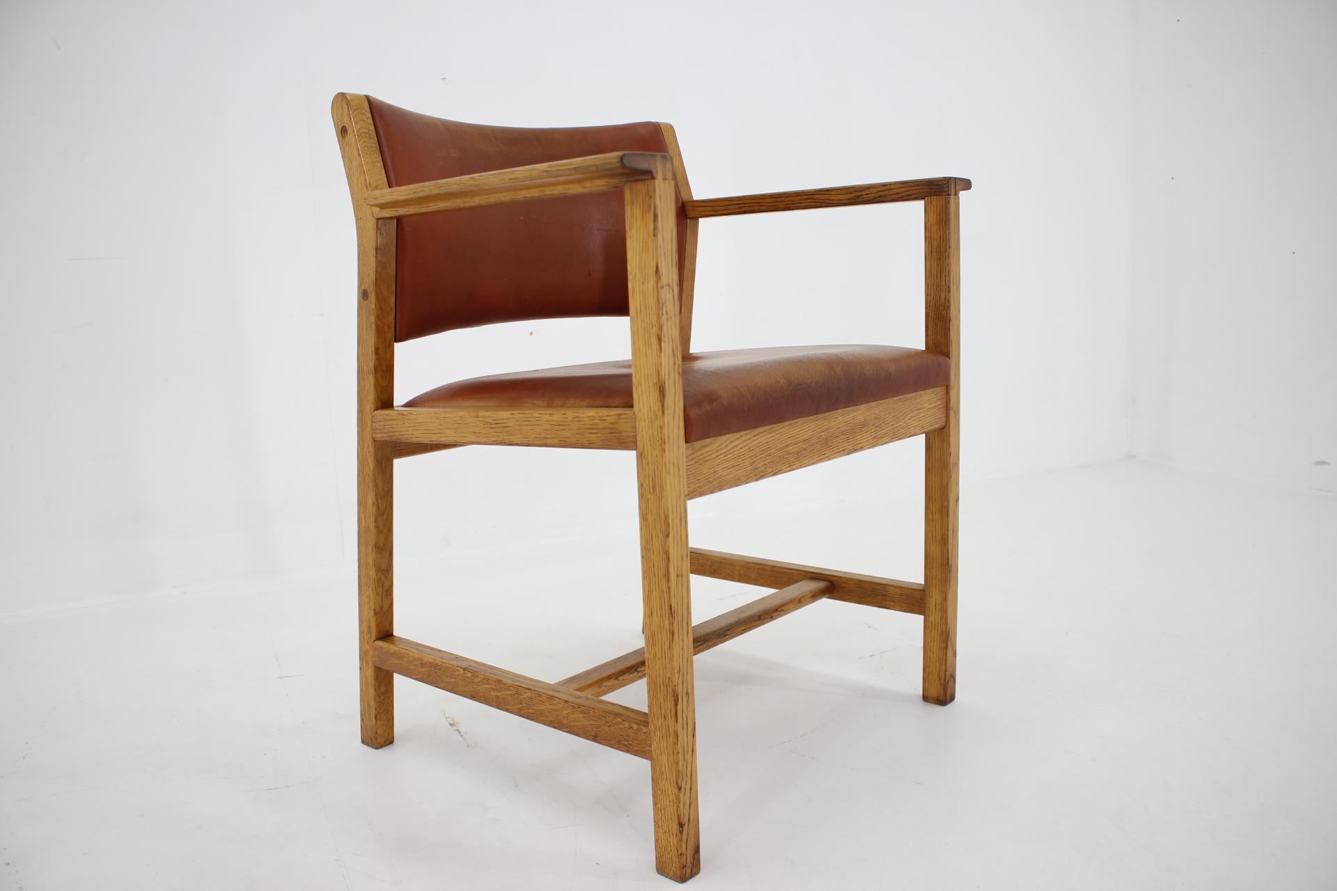 Danish 1960s Borge Mogensen Oak and Leather Desk Chair, Denmark