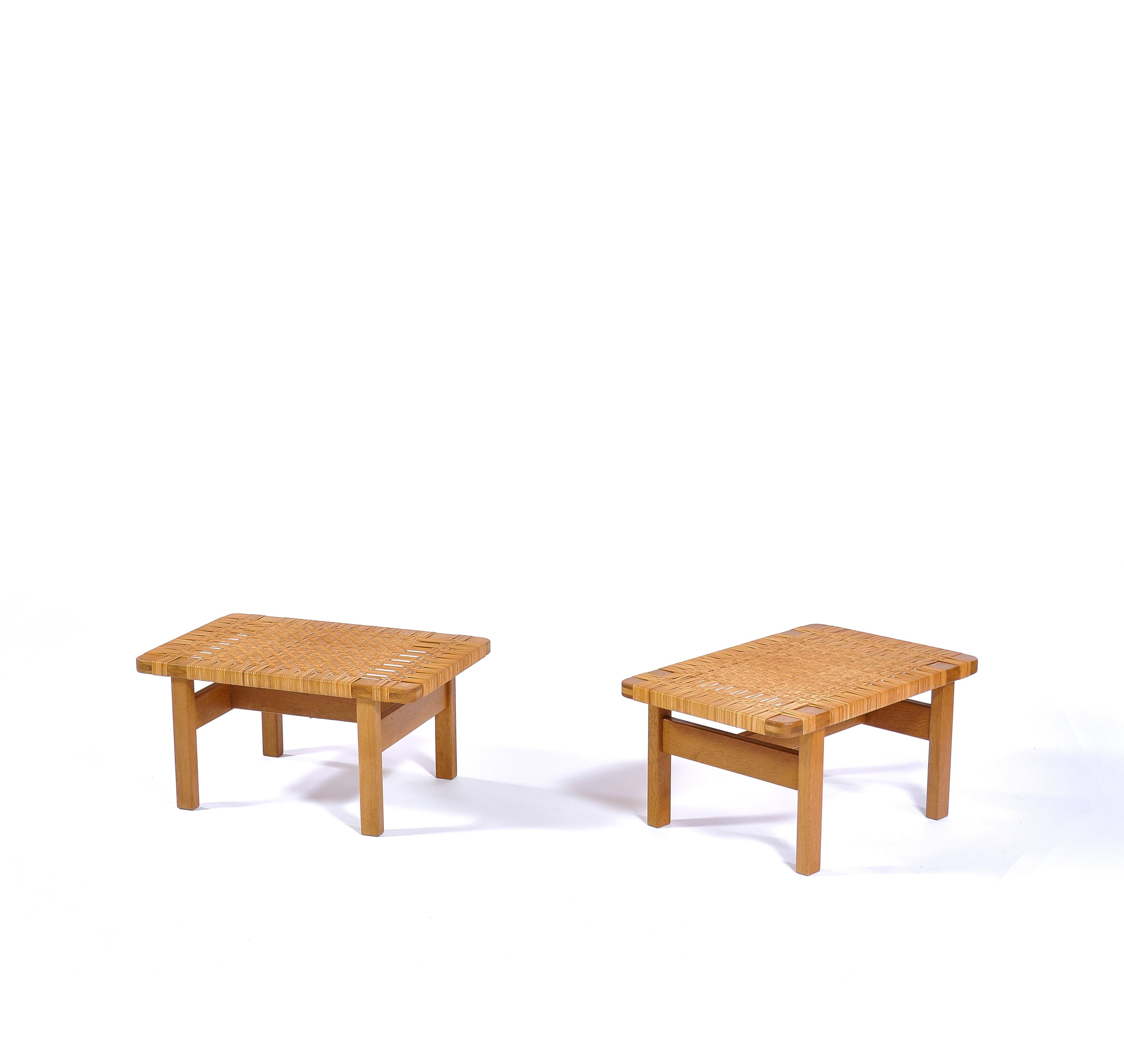 Scandinavian Modern Borge Mogensen Oak and Cane/Rattan Benches or Side Tables, 1960s