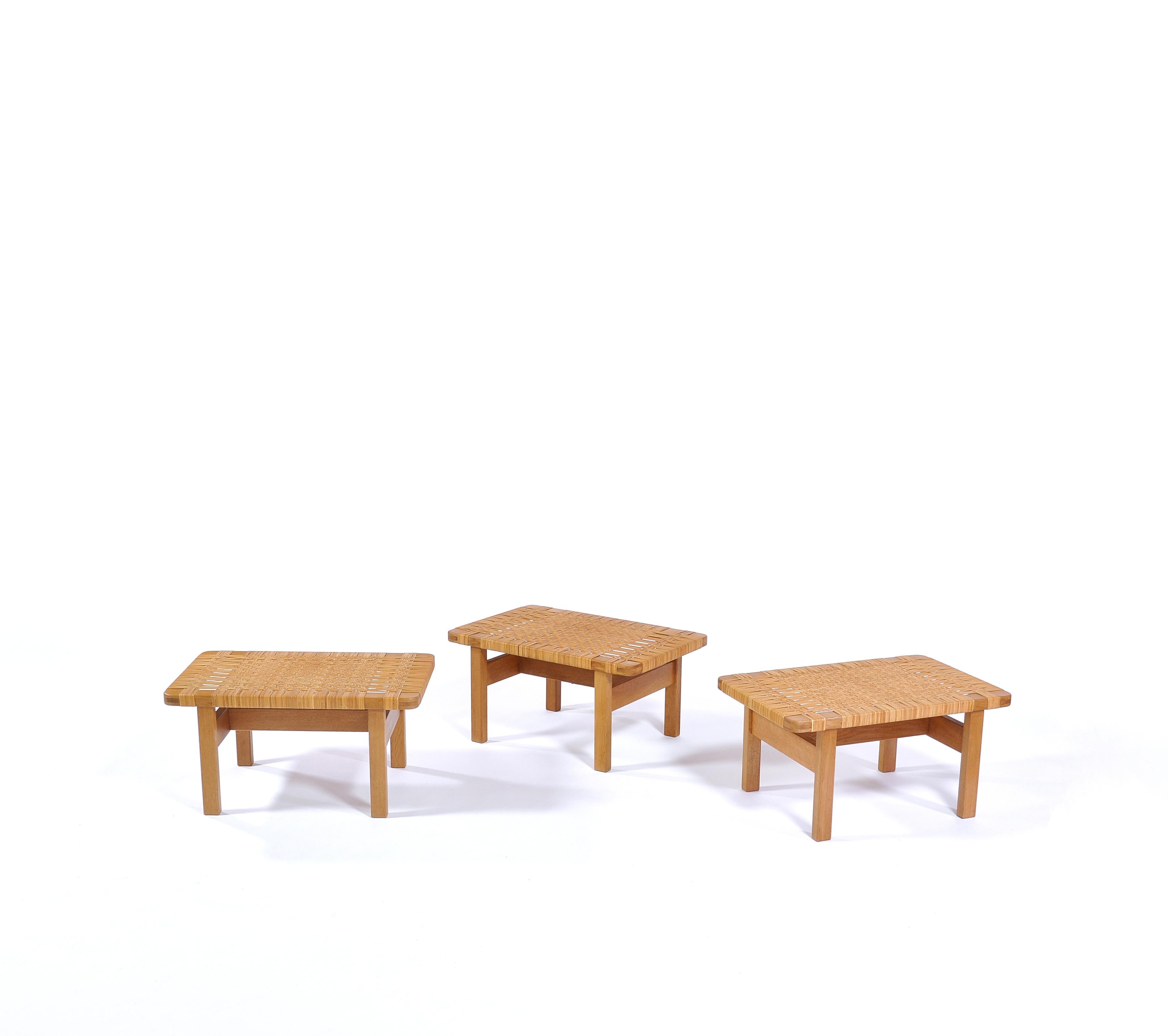 Borge Mogensen Oak and Cane/Rattan Benches or Side Tables, 1960s 1