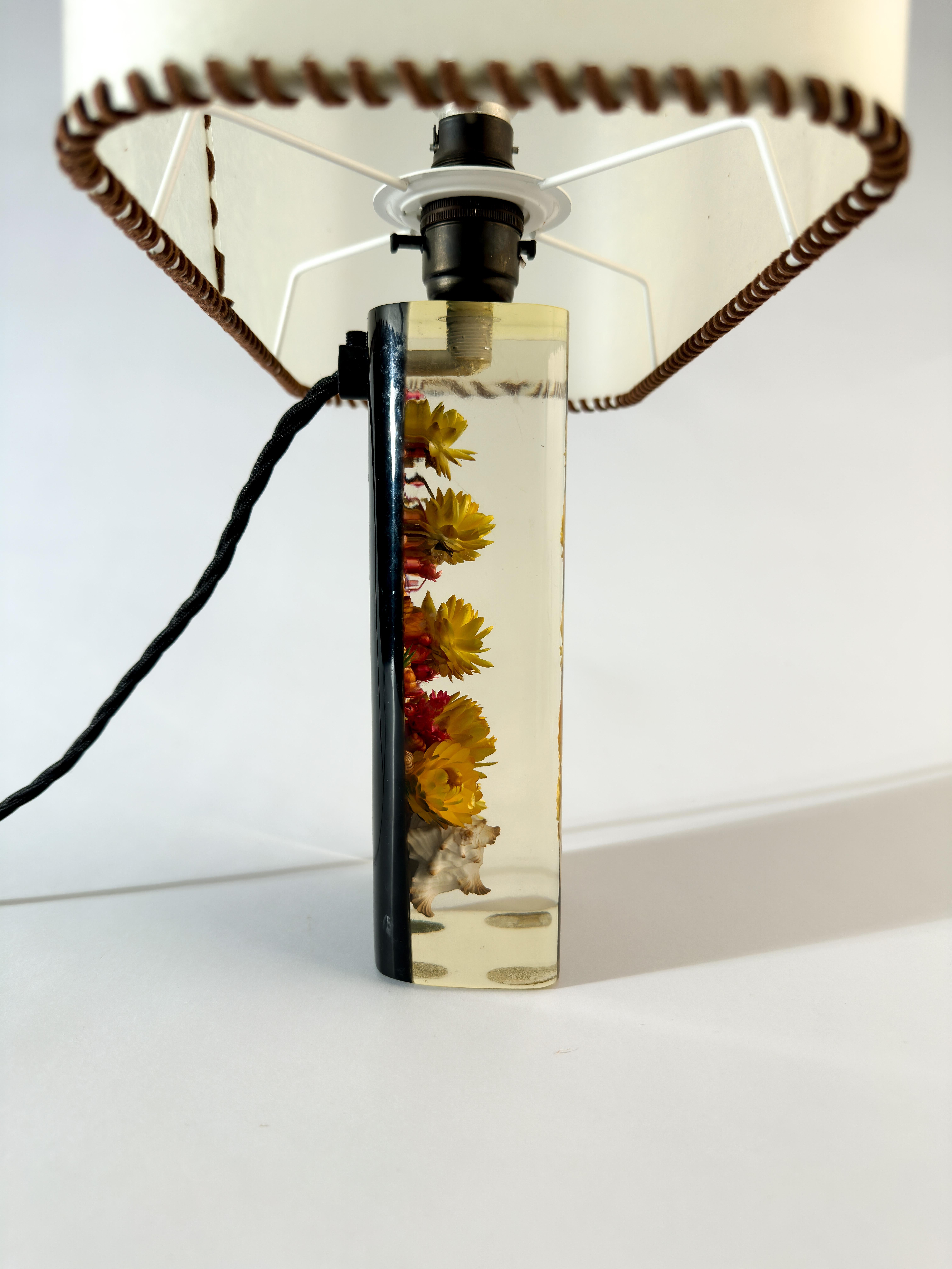 Mid-Century Modern Black Resin Table Lamp with Parchment Lampshade c. 1960s For Sale