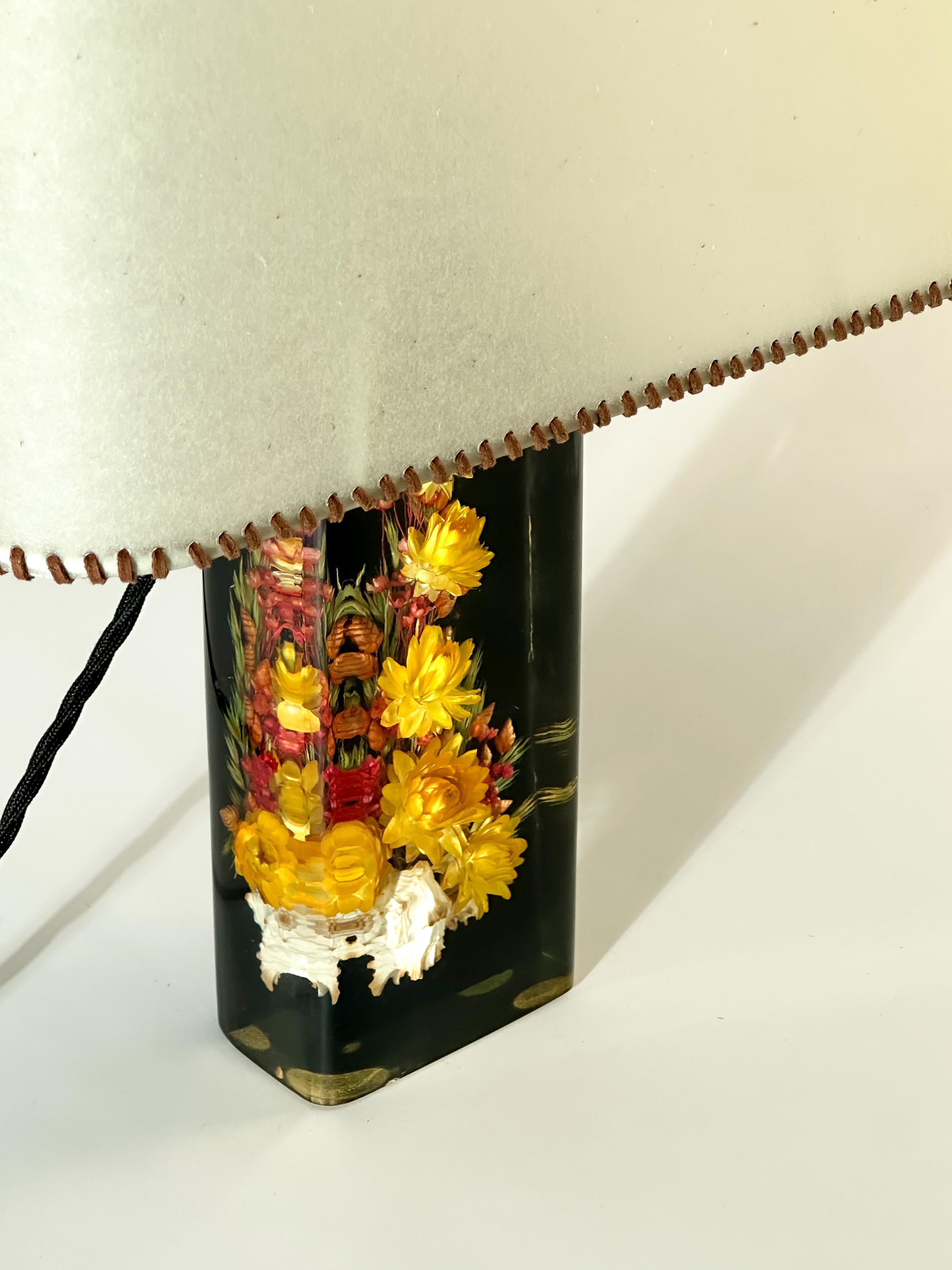 Mid-20th Century Black Resin Table Lamp with Parchment Lampshade c. 1960s For Sale