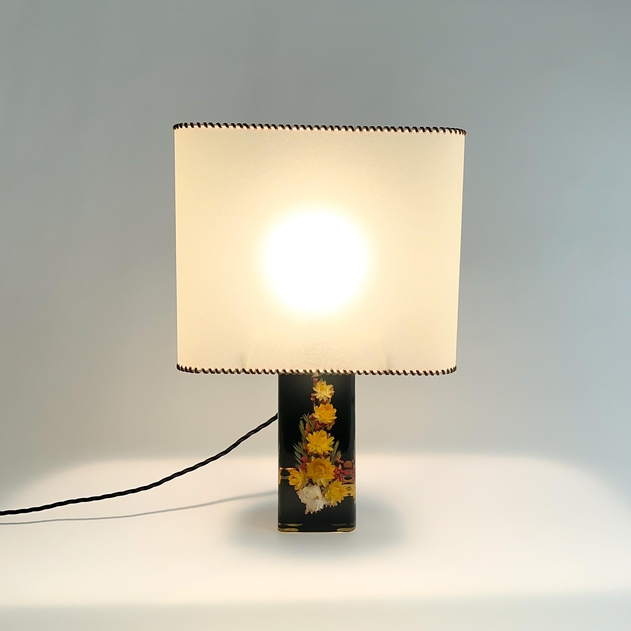 Black Resin Table Lamp with Parchment Lampshade c. 1960s For Sale 1