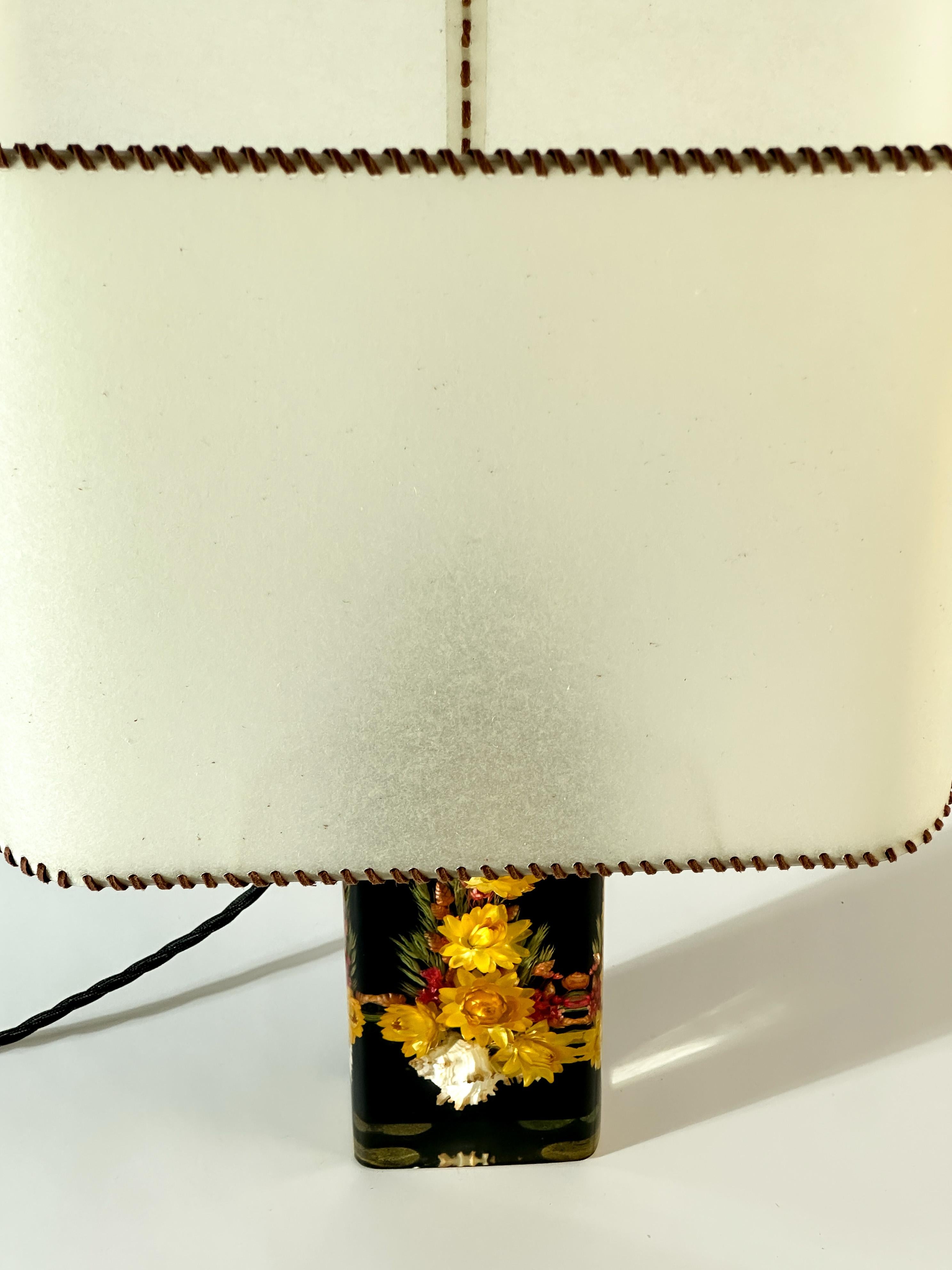 Black Resin Table Lamp with Parchment Lampshade c. 1960s For Sale 2