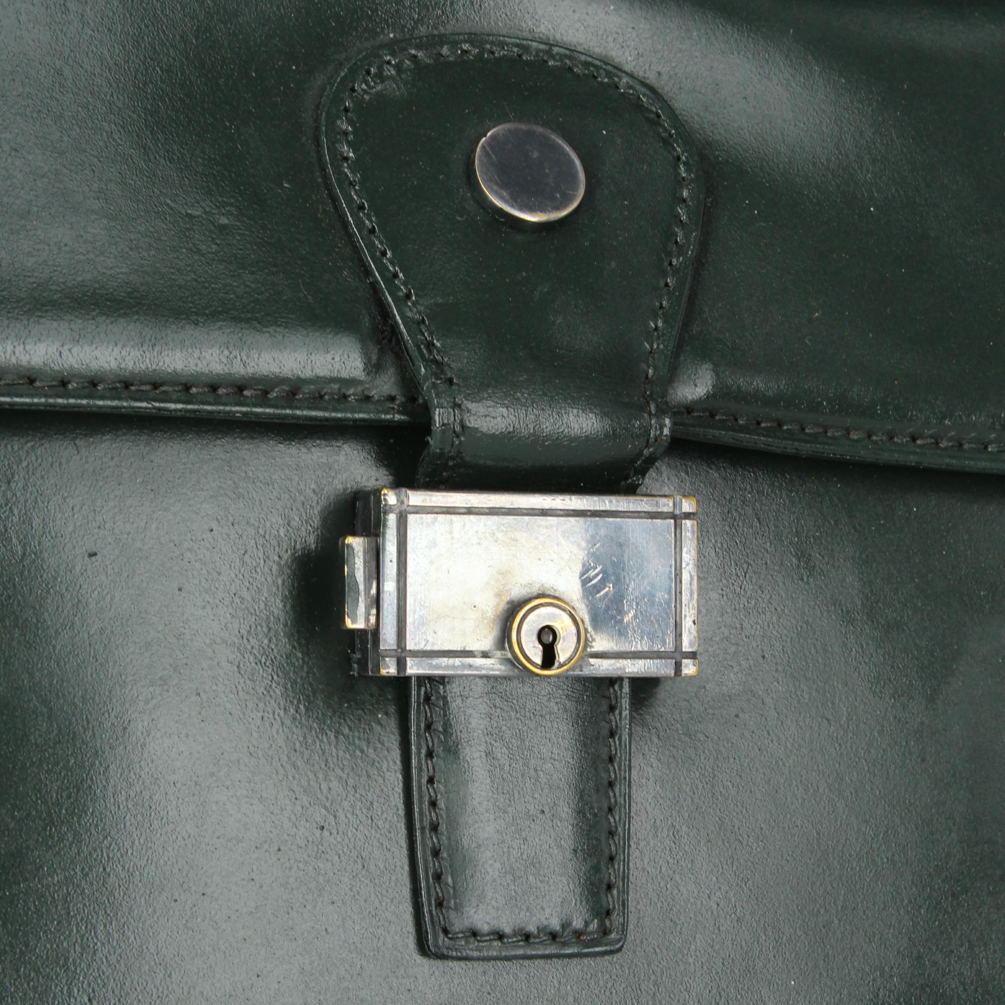 1960s Bottle Green Leather Bag 1