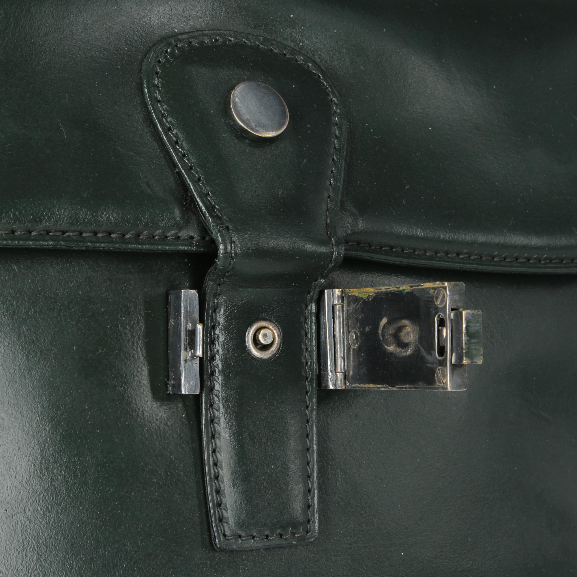 1960s Bottle Green Leather Bag 2