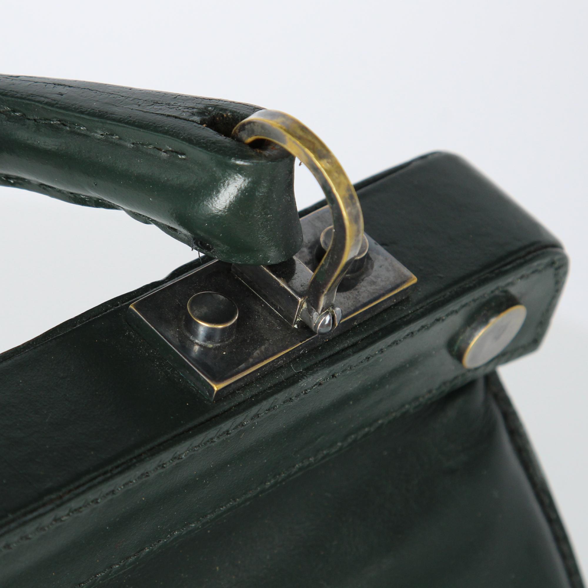 1960s Bottle Green Leather Bag 3