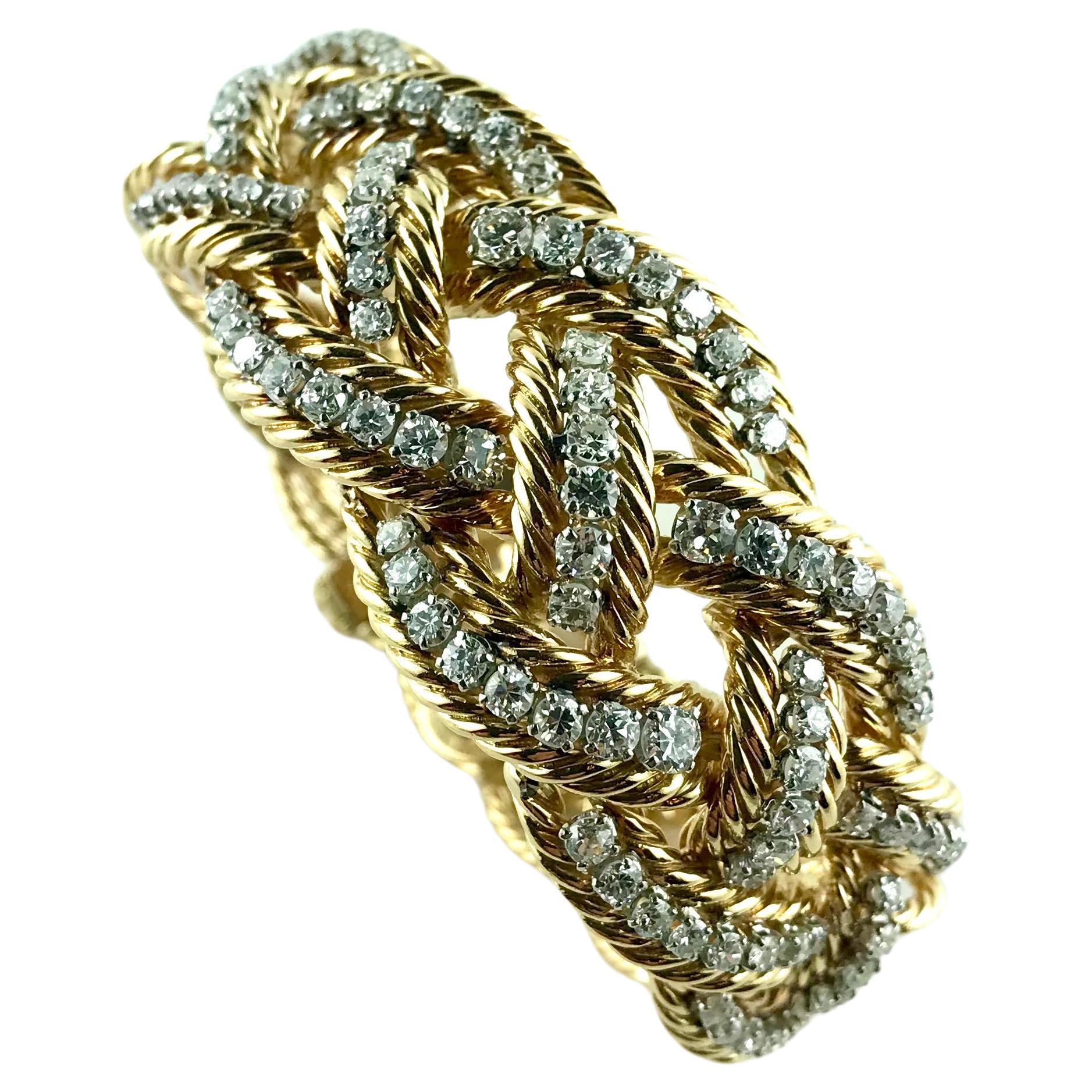 1960s Boucheron Diamond Yellow Gold Platinum Braided Bracelet For Sale