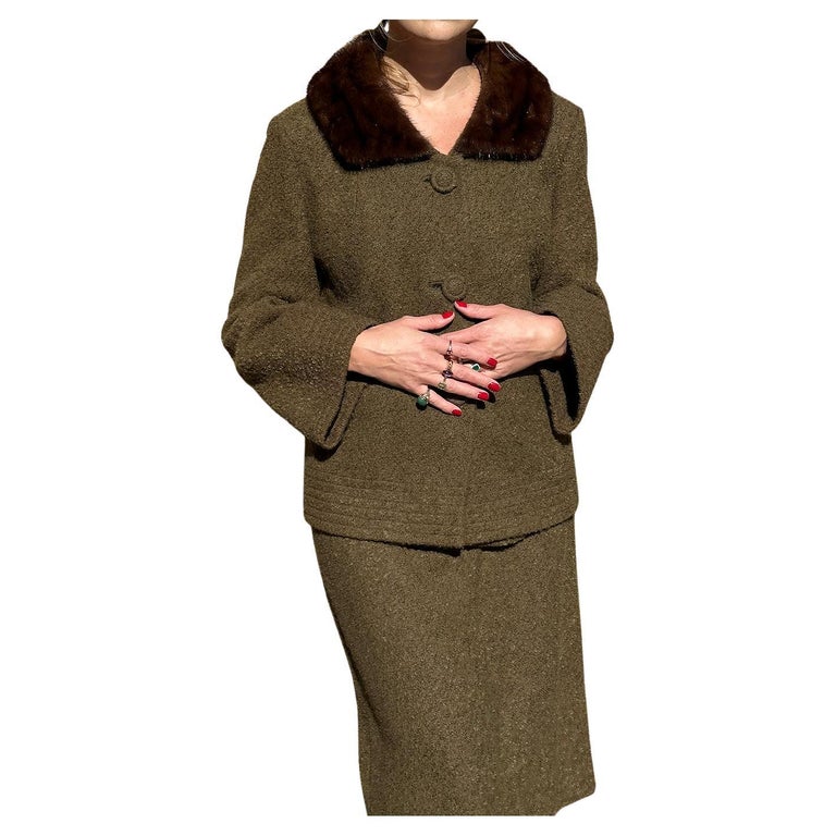 1960s Boucl Skirt Suit with Mink Trim For Sale at 1stDibs