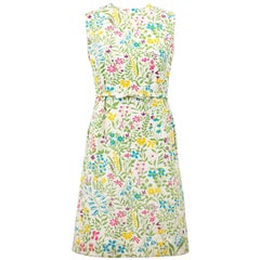 Vintage 1960s Boussac of France Cotton Floral Day Dress with Bow Belt Detail