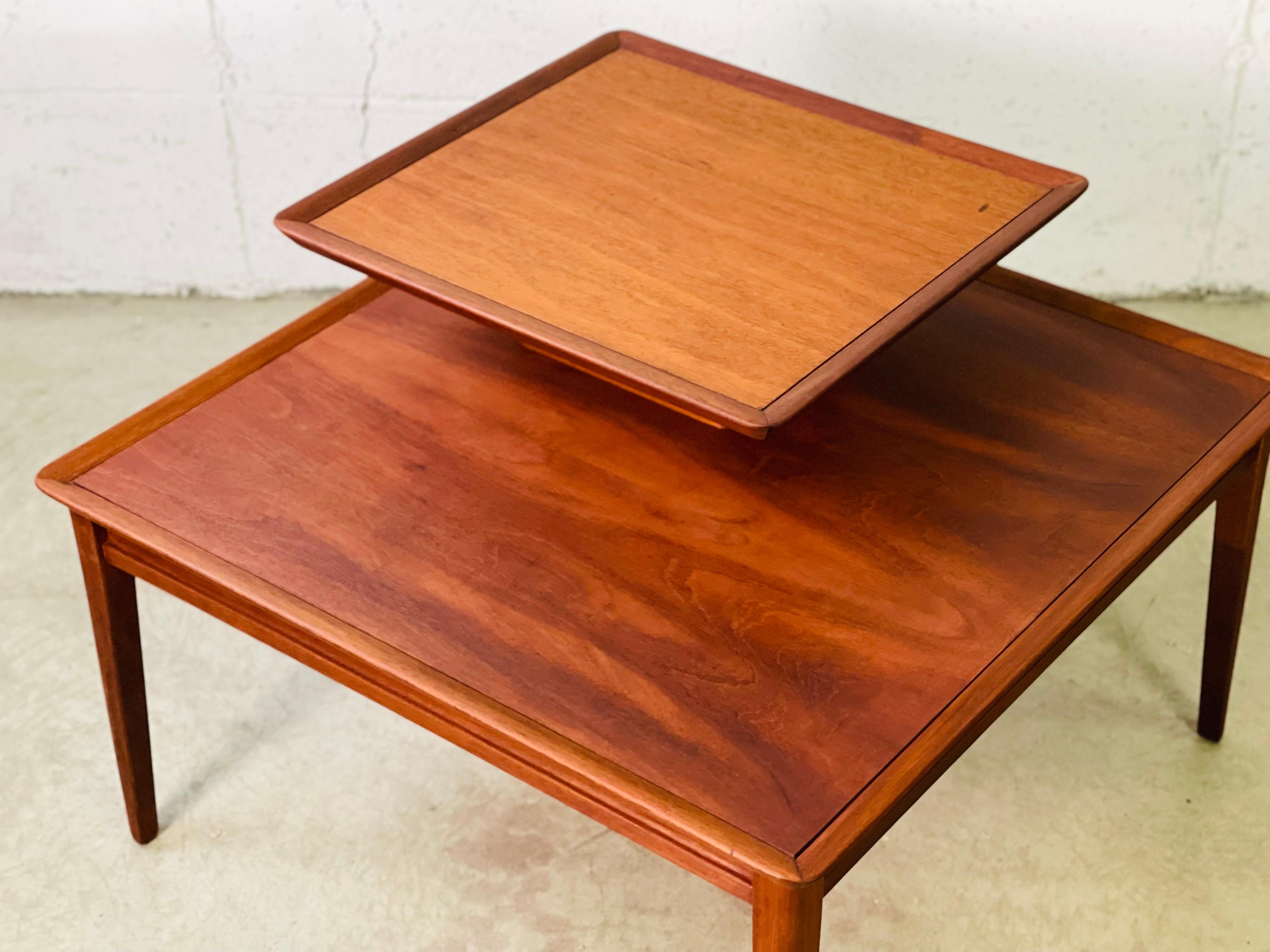 Mid-Century Modern 1960s Brandt Solid Mahogany Two-Tier Square Side Table For Sale