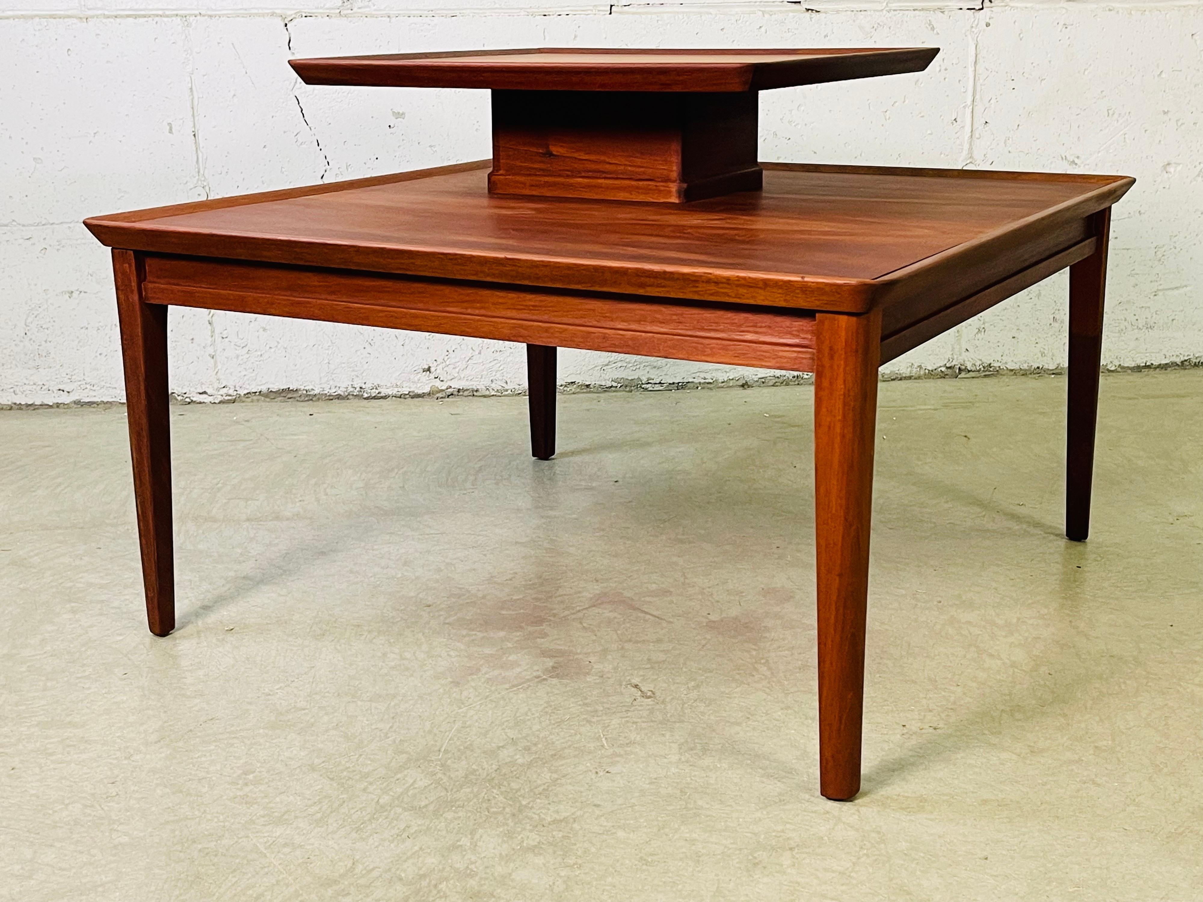 20th Century 1960s Brandt Solid Mahogany Two-Tier Square Side Table For Sale
