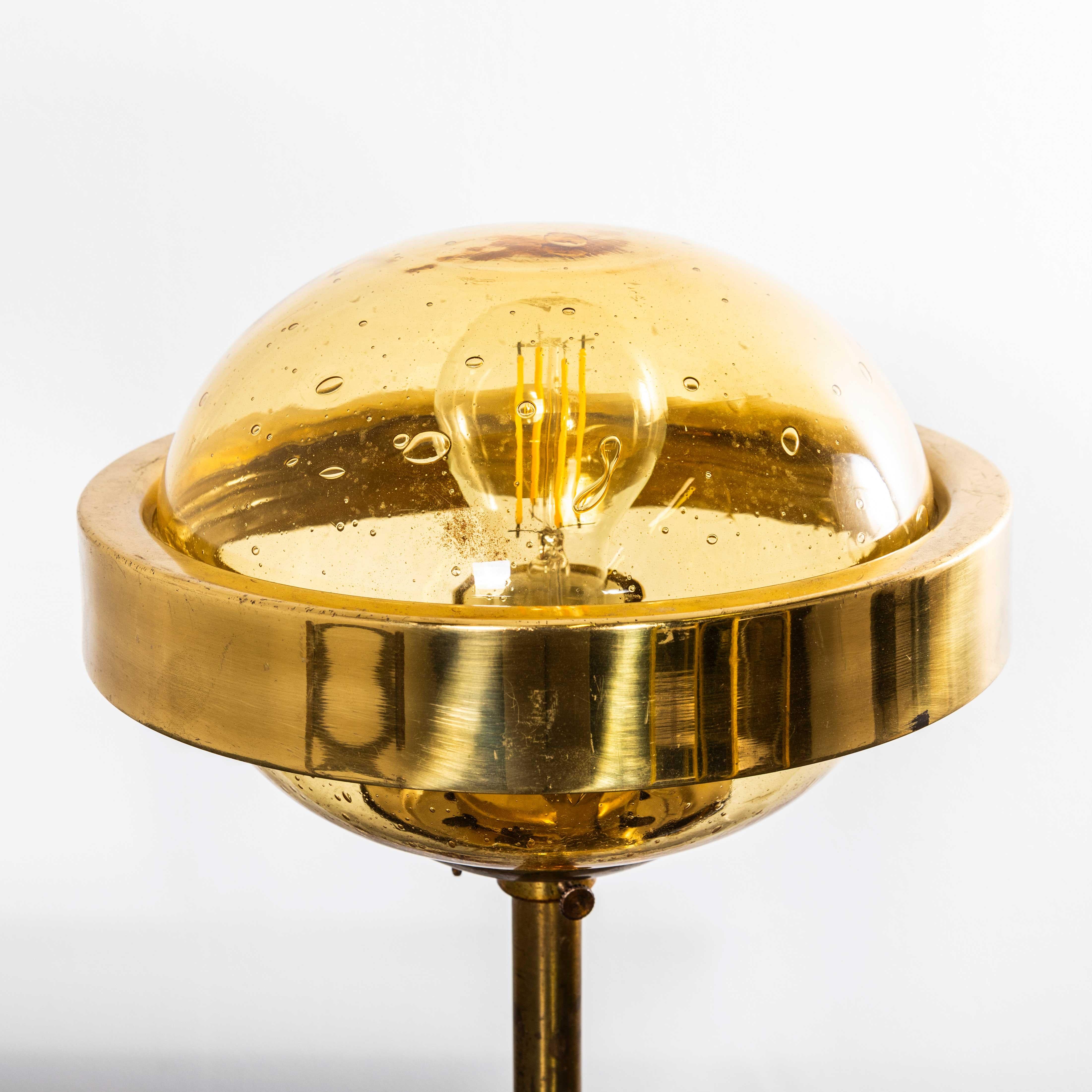 1960’s Brass And Amber Glass Table Lamp In Good Condition For Sale In Hook, Hampshire