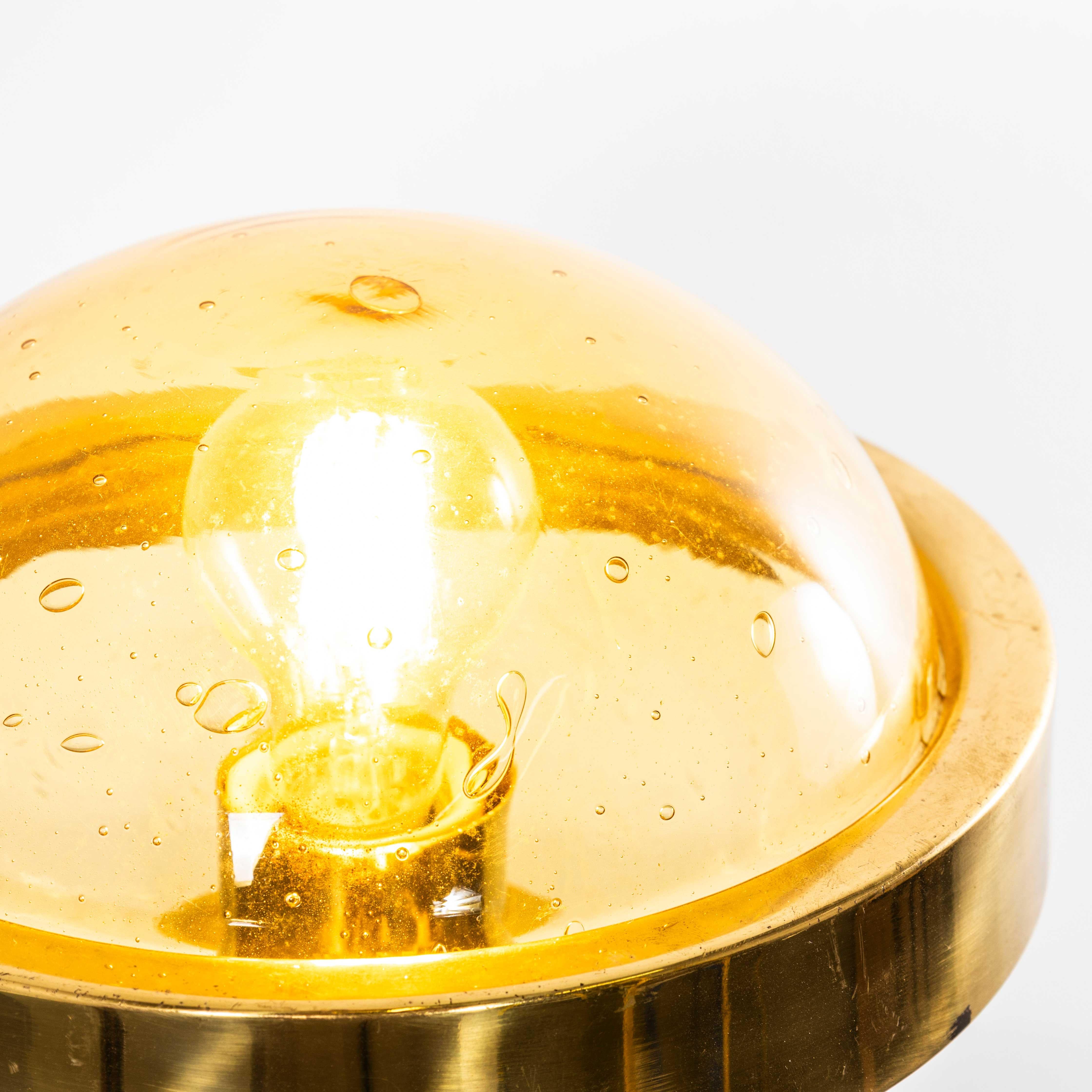 Mid-20th Century 1960’s Brass And Amber Glass Table Lamp For Sale