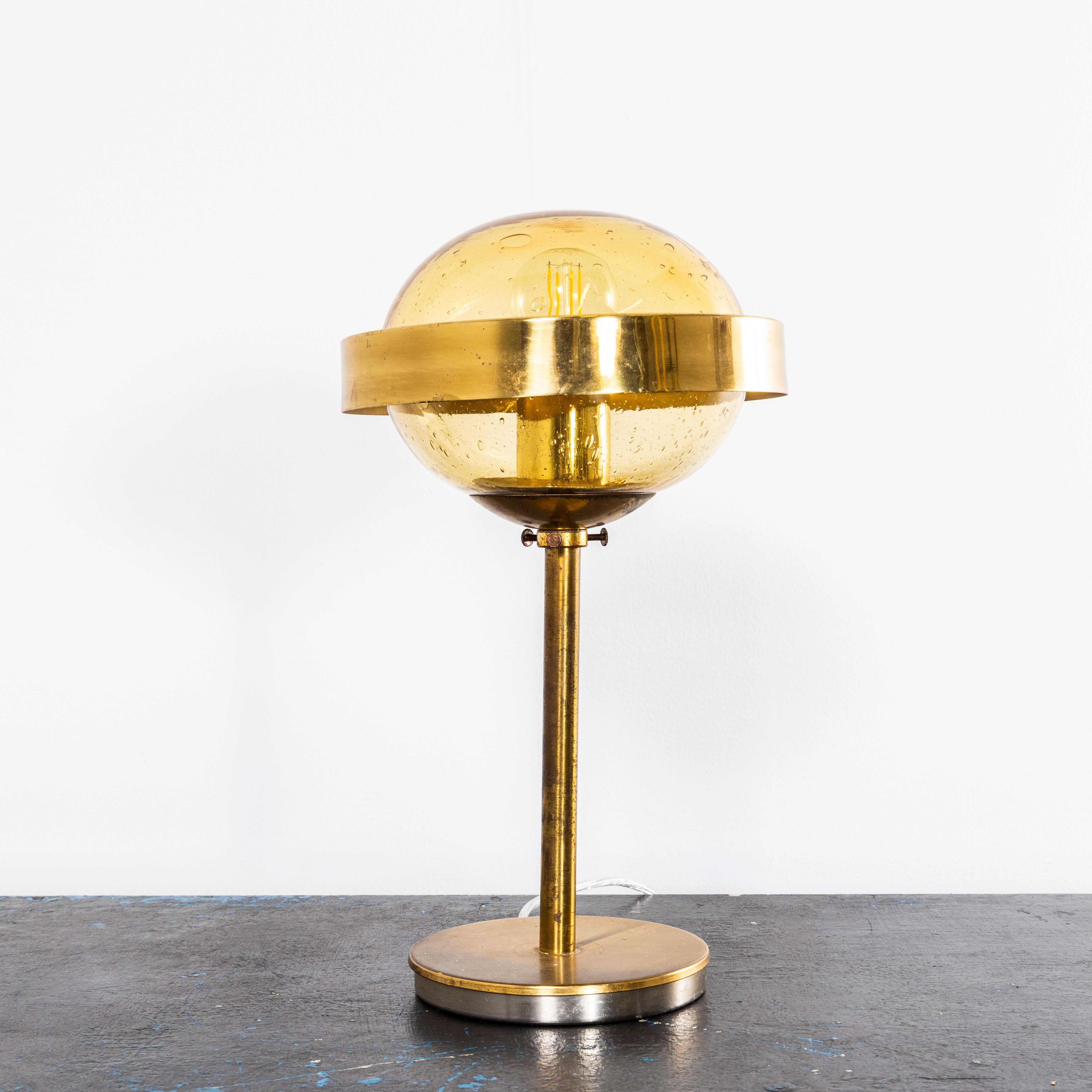 1960’s Brass And Amber Glass Table Lamp For Sale 1