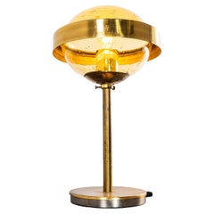 1960’s Brass And Amber Glass Table Lamp