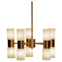 1960s Brass and Art Glass Chandelier by Hans-Agne Jakobsson for Markaryd Sweden