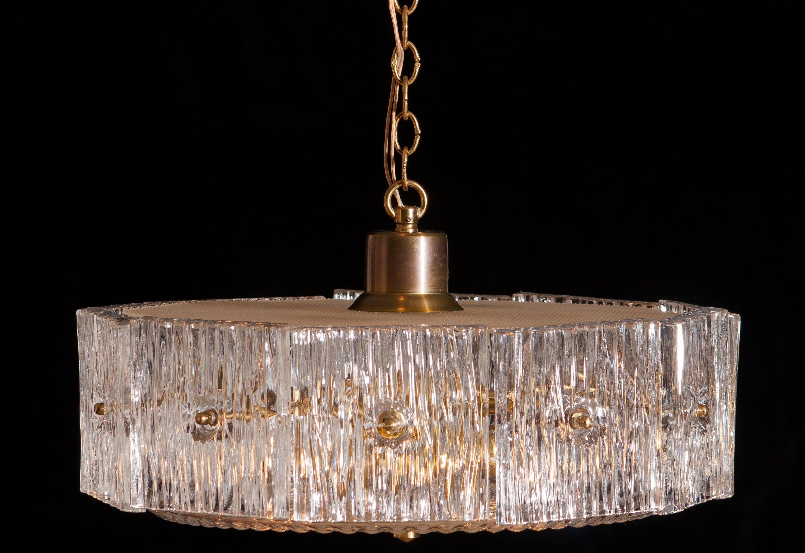 1960s, Brass and Clear Crystal Pendant by Carl Fagerlund for Orrefors In Good Condition In Silvolde, Gelderland