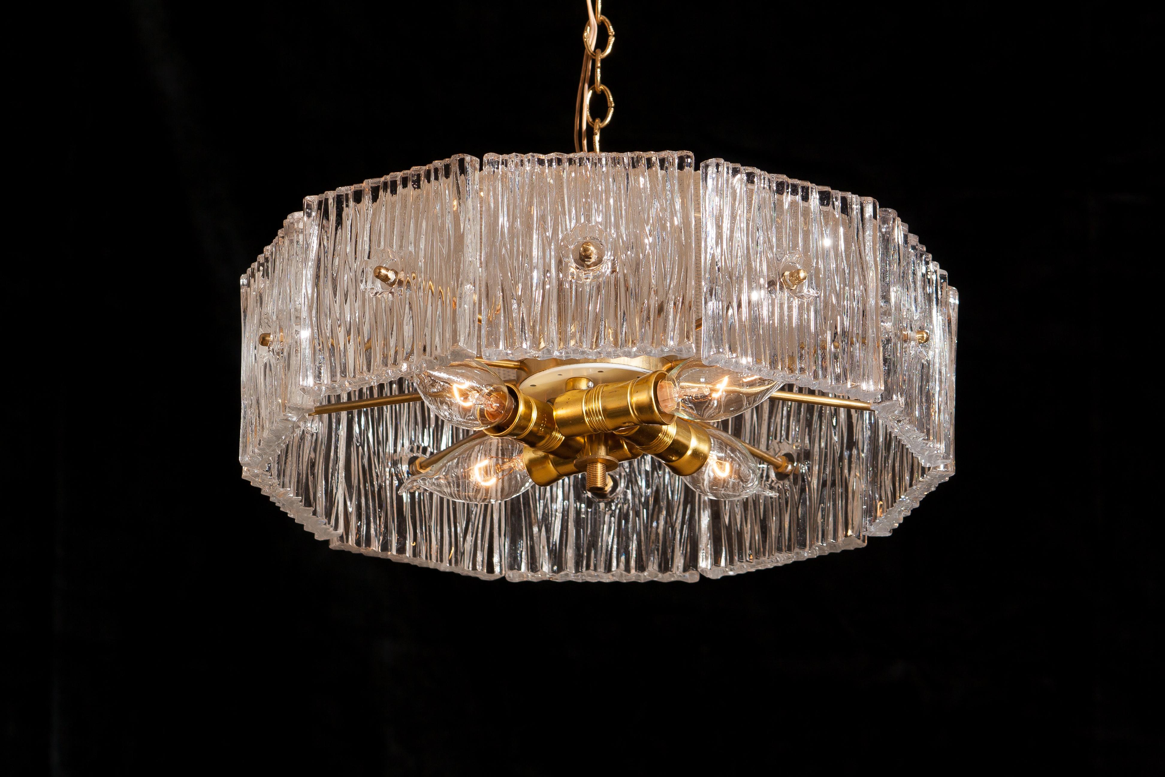 1960s, Brass and Clear Crystal Pendant by Carl Fagerlund for Orrefors 2