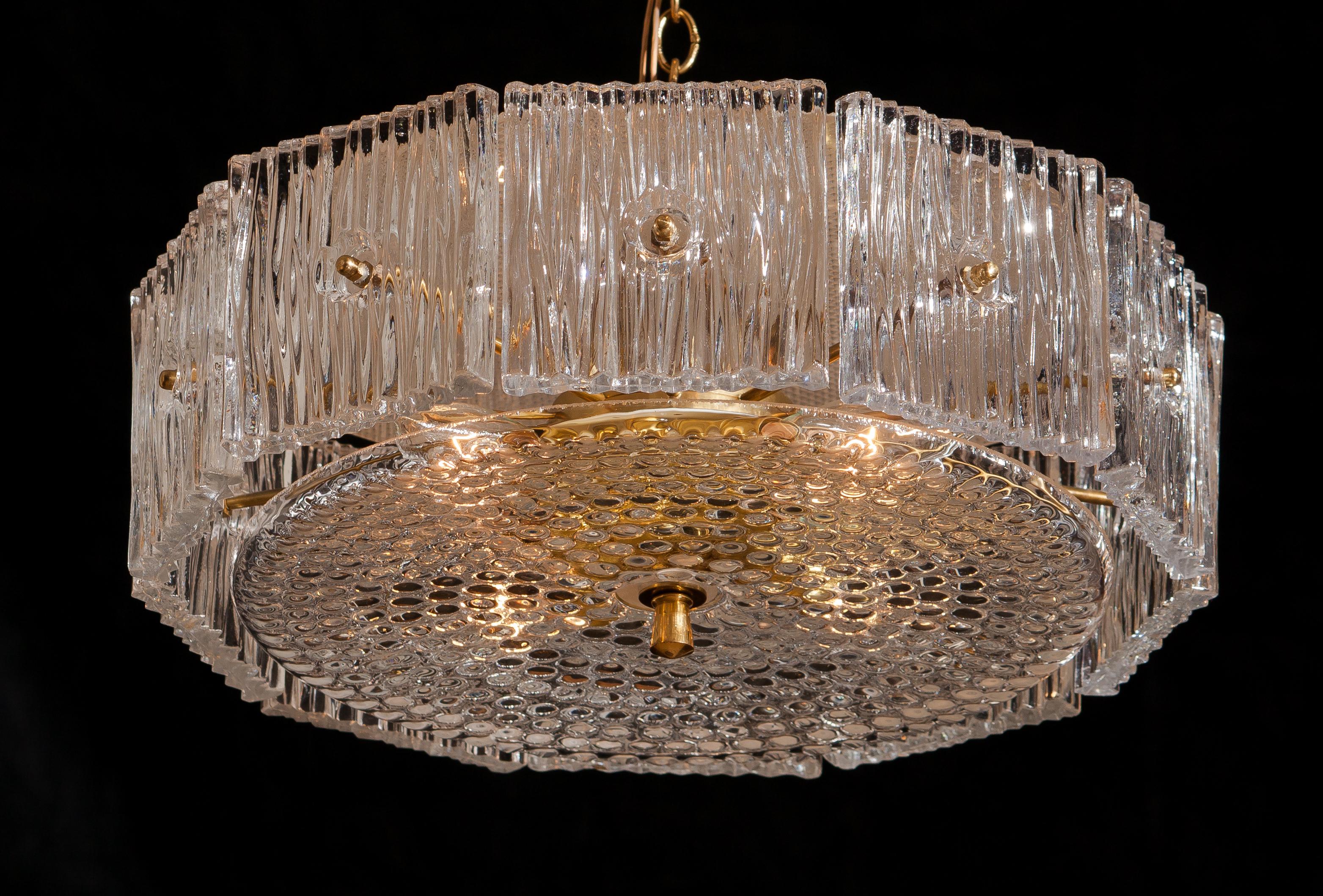 1960s, Brass and Clear Crystal Pendant by Carl Fagerlund for Orrefors 3