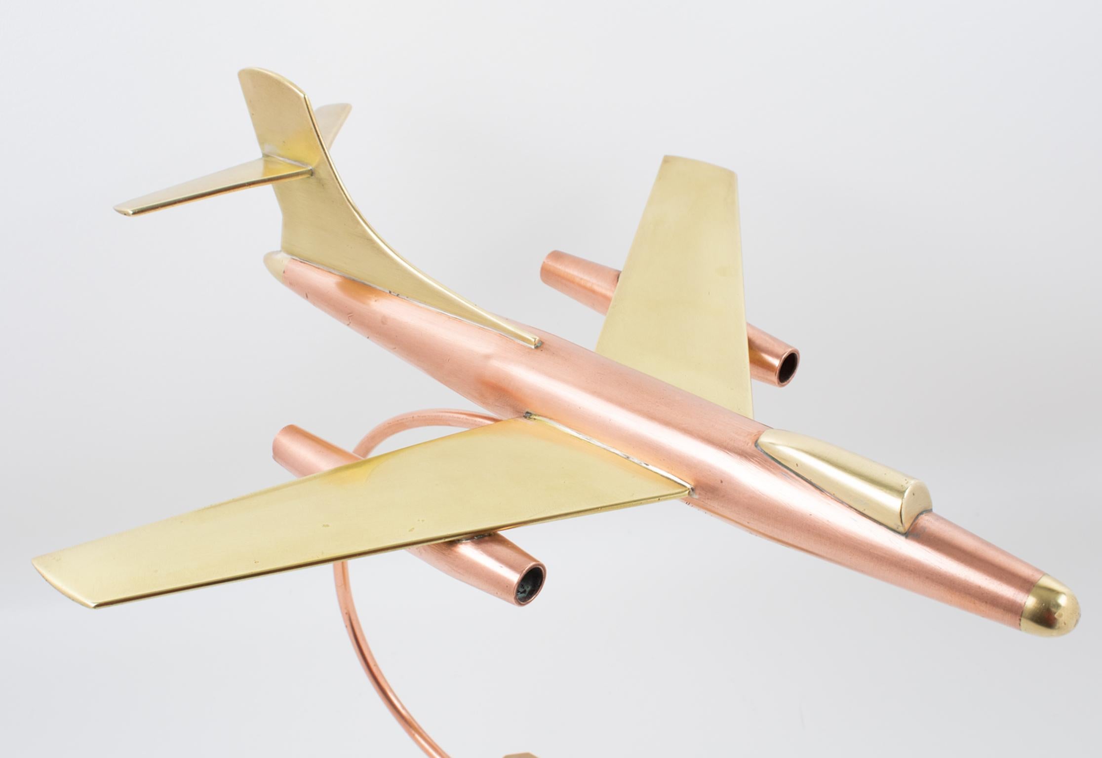 Brass and Copper Airplane Jet Aviation Model, France 1960s For Sale 1